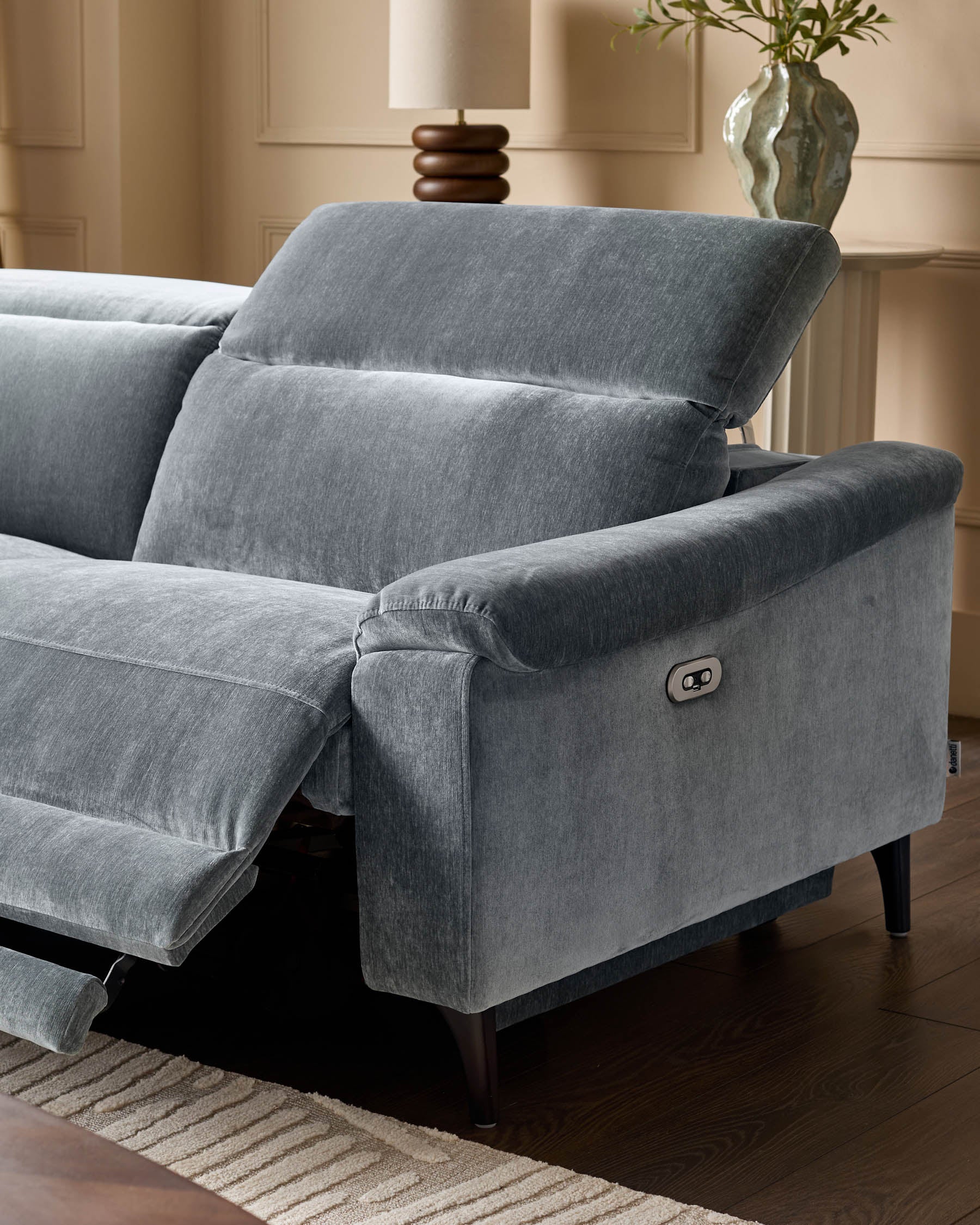 Serene blue grey fabric small left hand corner chaise recliner sofa - Image 4