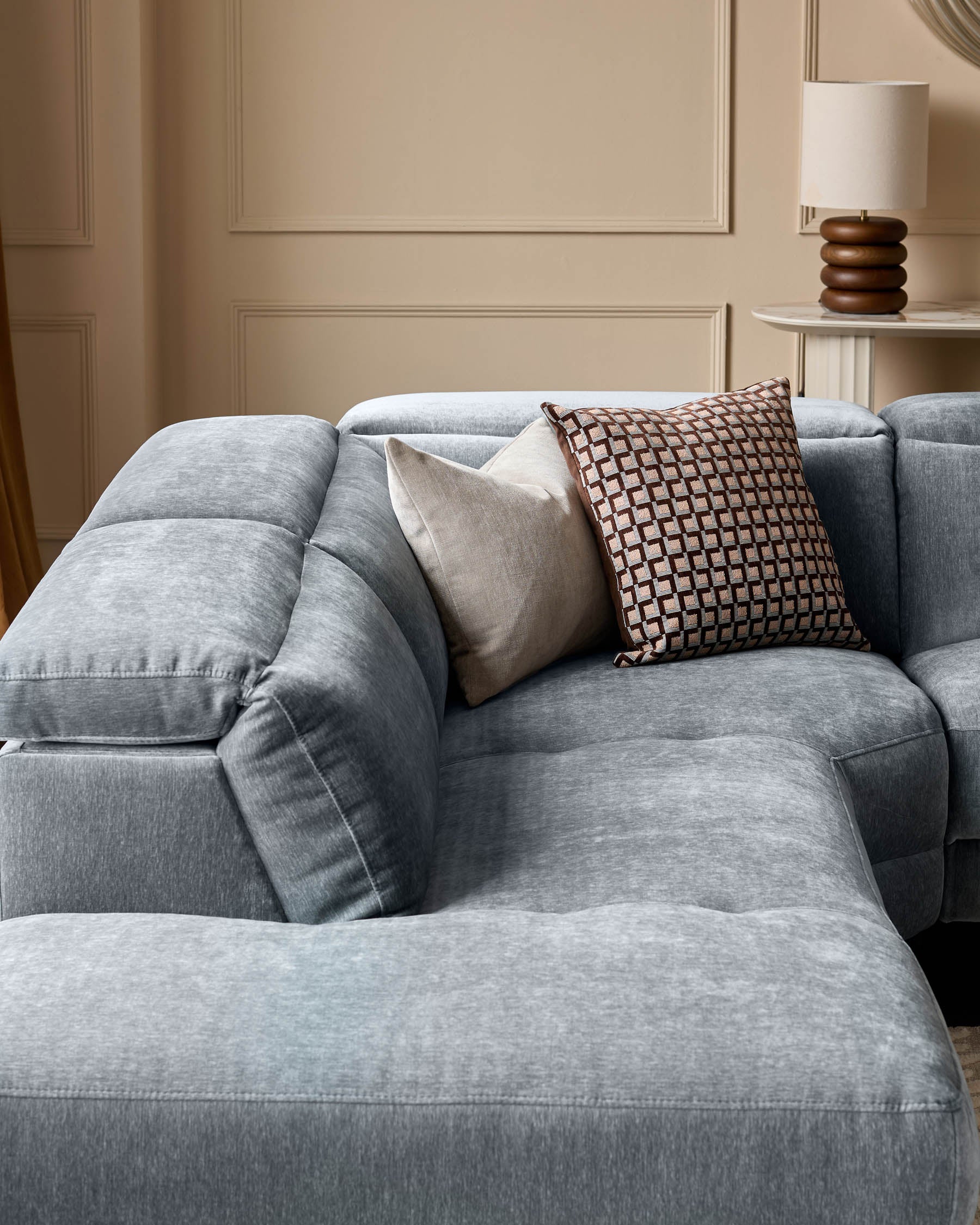 Serene blue grey fabric small left hand corner chaise recliner sofa - Image 5