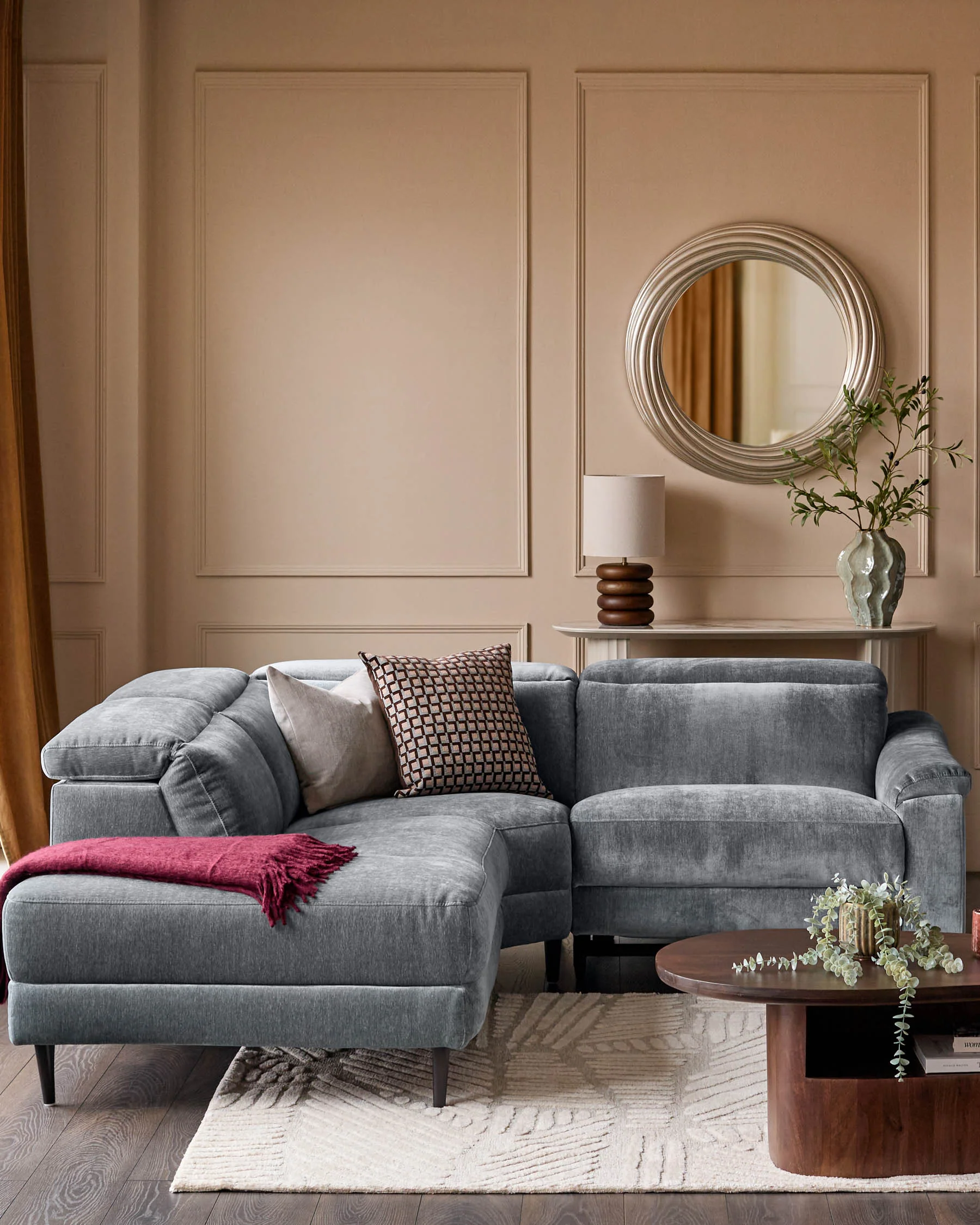 Serene blue grey fabric small left hand corner chaise recliner sofa - Image 6
