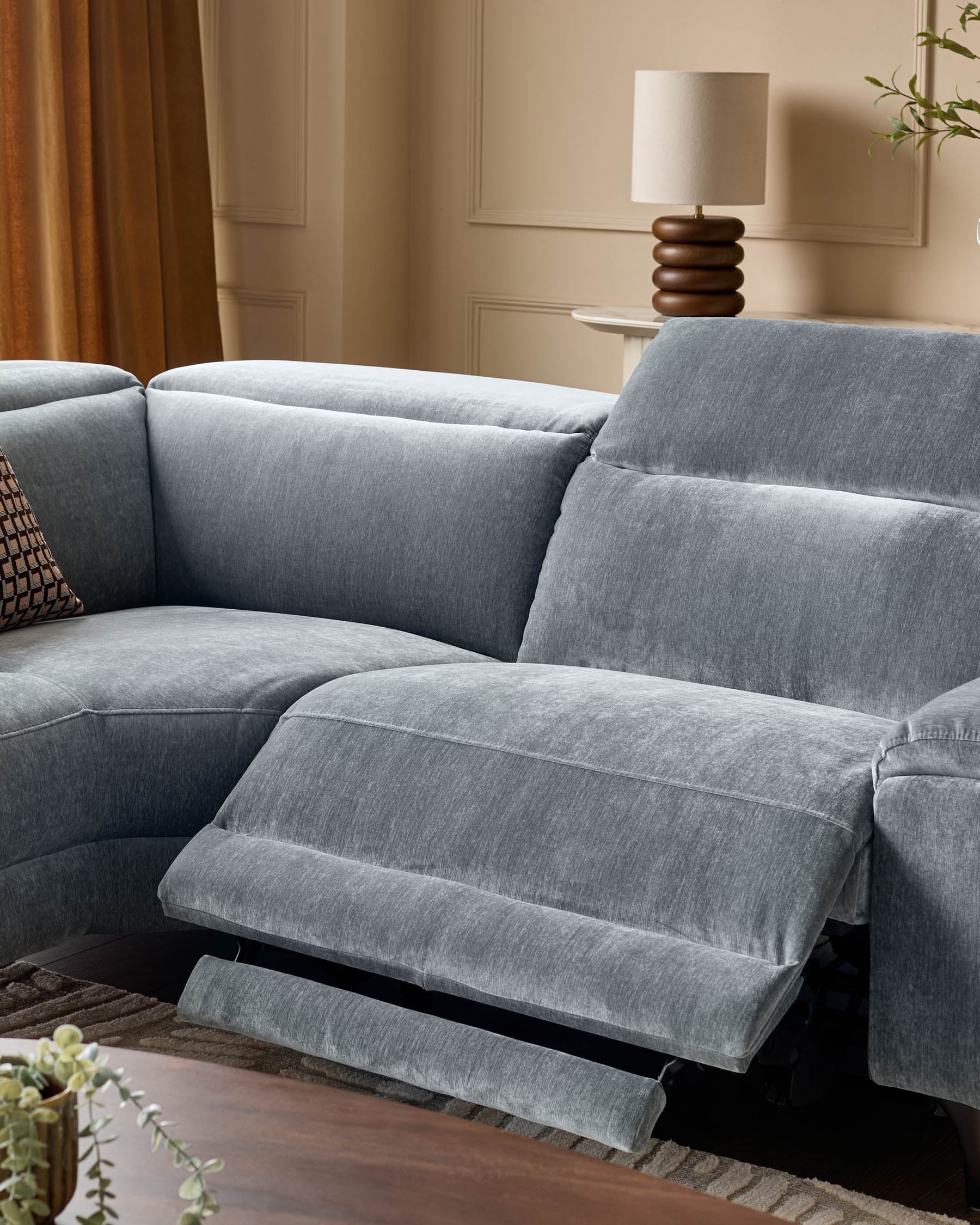 Serene blue grey fabric small left hand corner chaise recliner sofa - Image 7
