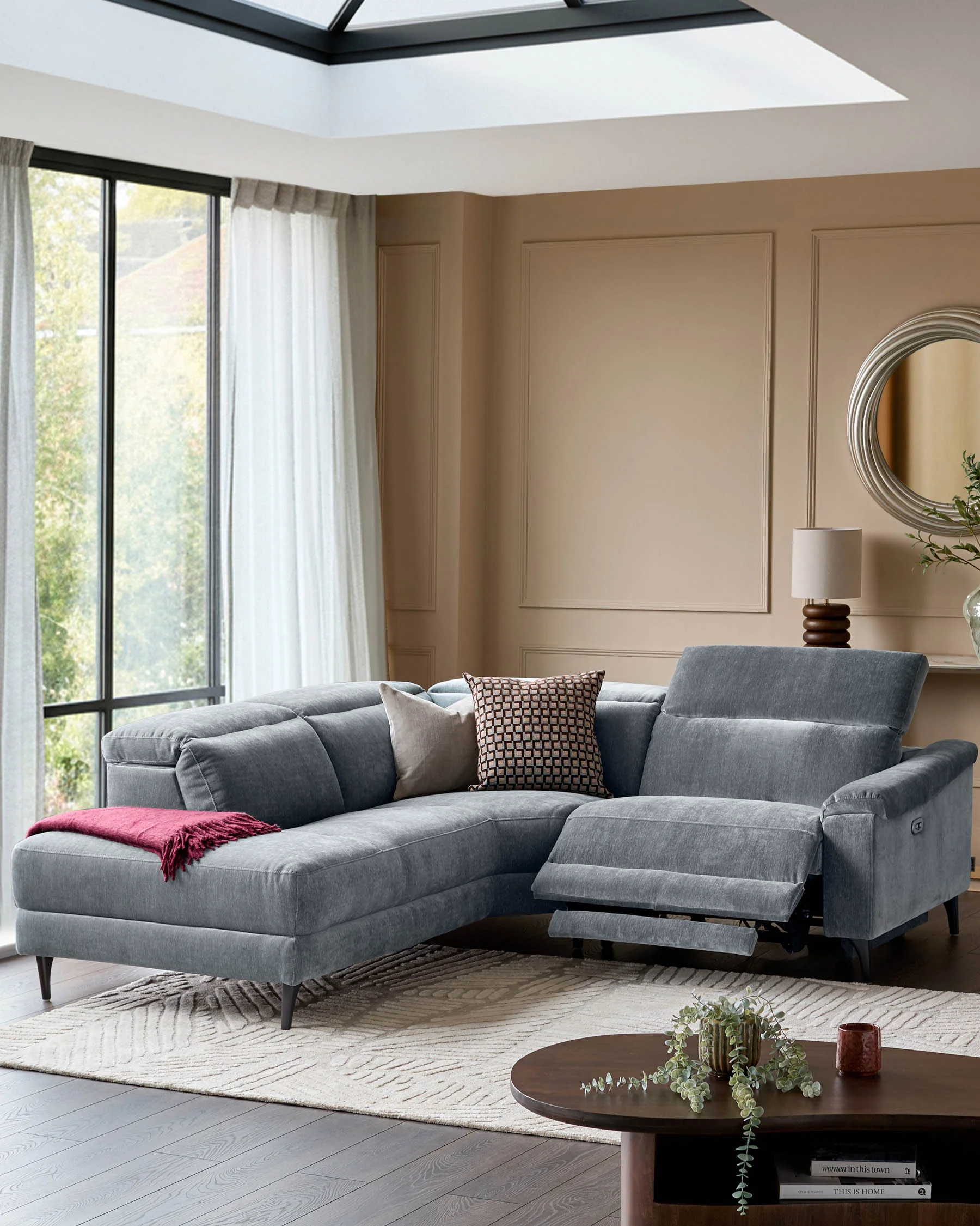 Serene blue grey fabric small left hand corner chaise recliner sofa - Image 8