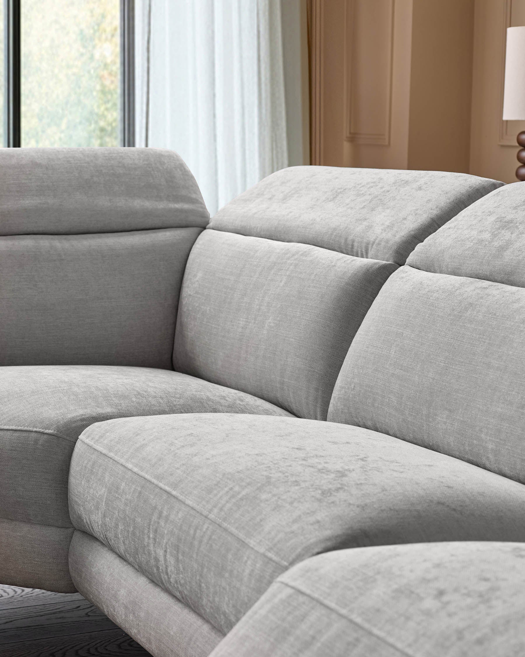 Serene light grey fabric small left hand corner chaise recliner sofa - Image 10