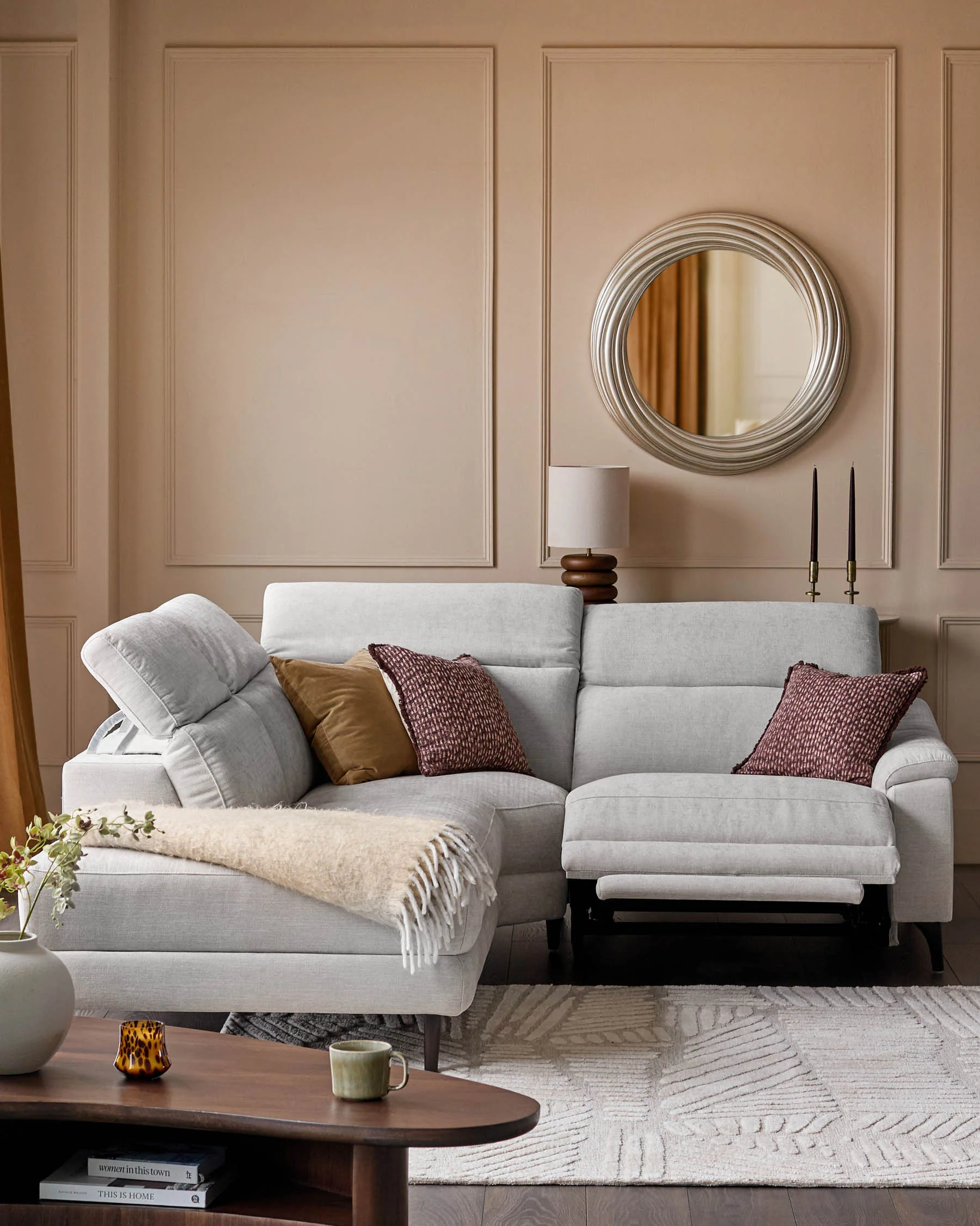 Serene light grey fabric small left hand corner chaise recliner sofa - Image 3