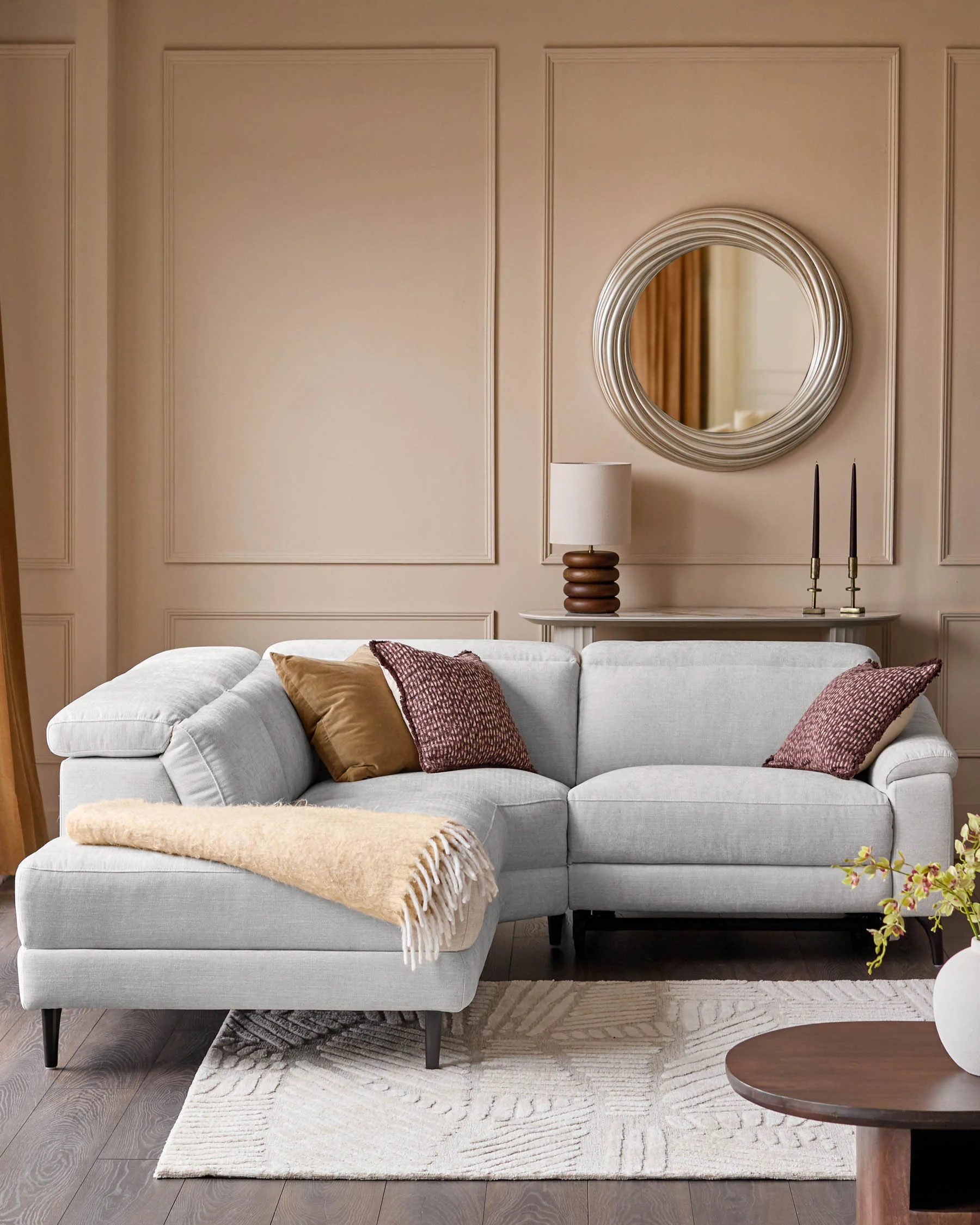 Serene light grey fabric small left hand corner chaise recliner sofa - Image 5
