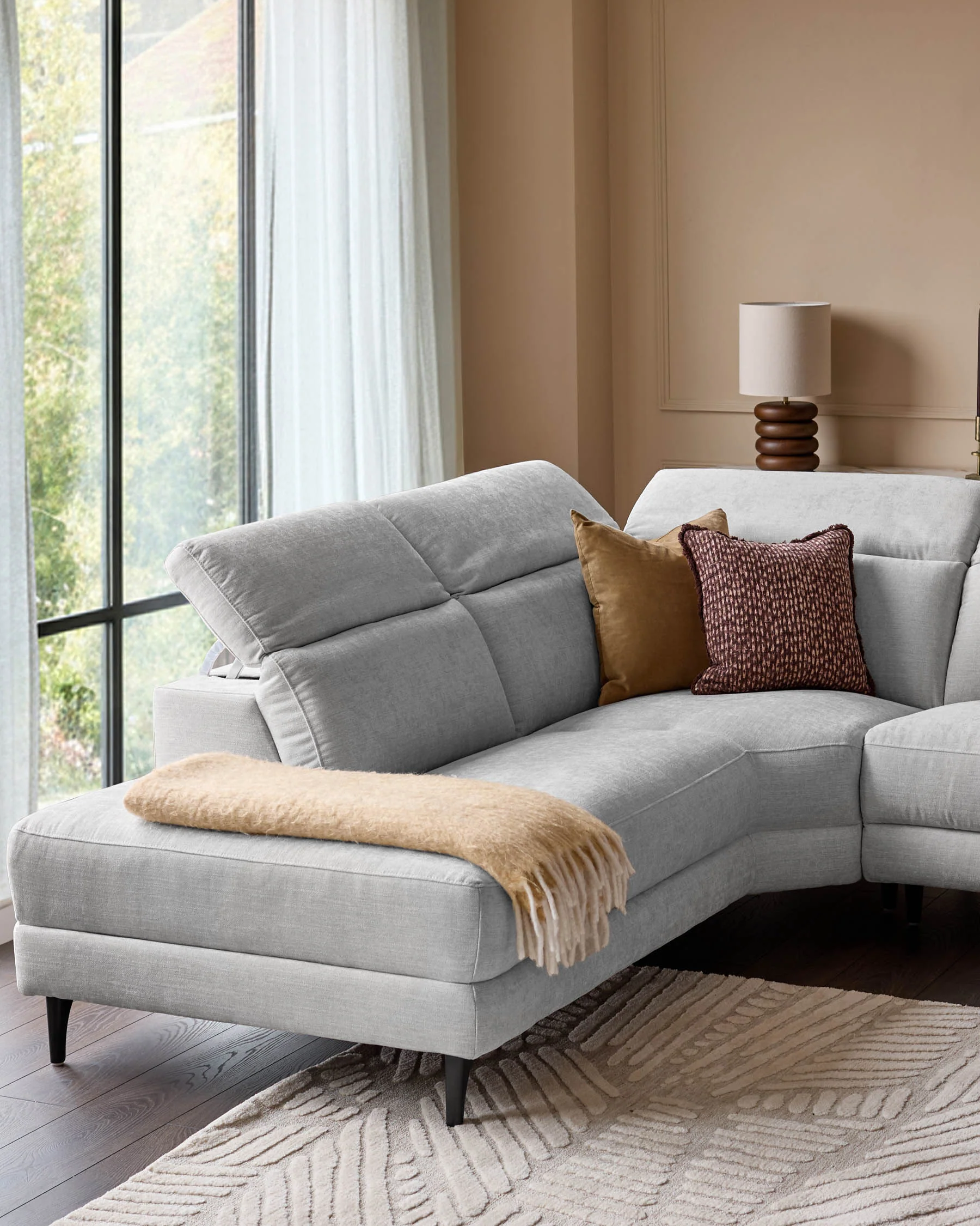 Serene light grey fabric small left hand corner chaise recliner sofa - Image 6