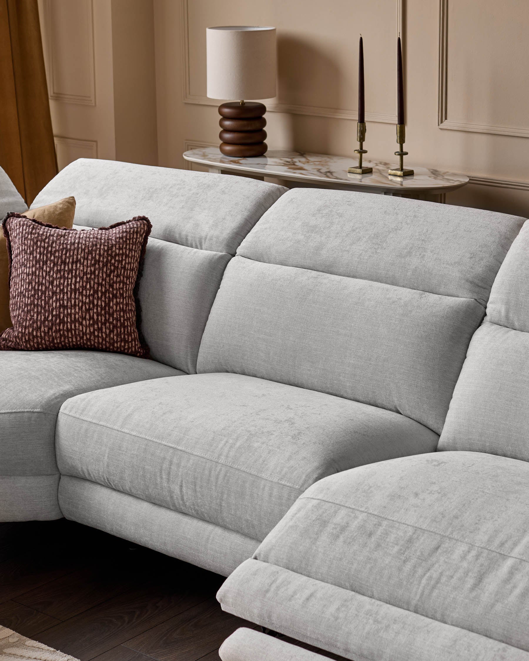 Serene light grey fabric small left hand corner chaise recliner sofa - Image 7