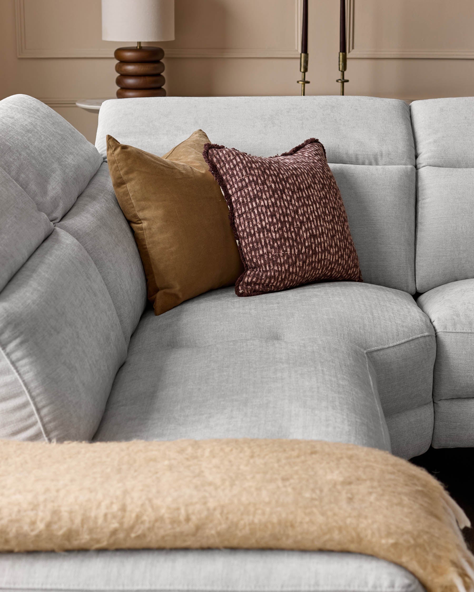 Serene light grey fabric small left hand corner chaise recliner sofa - Image 8