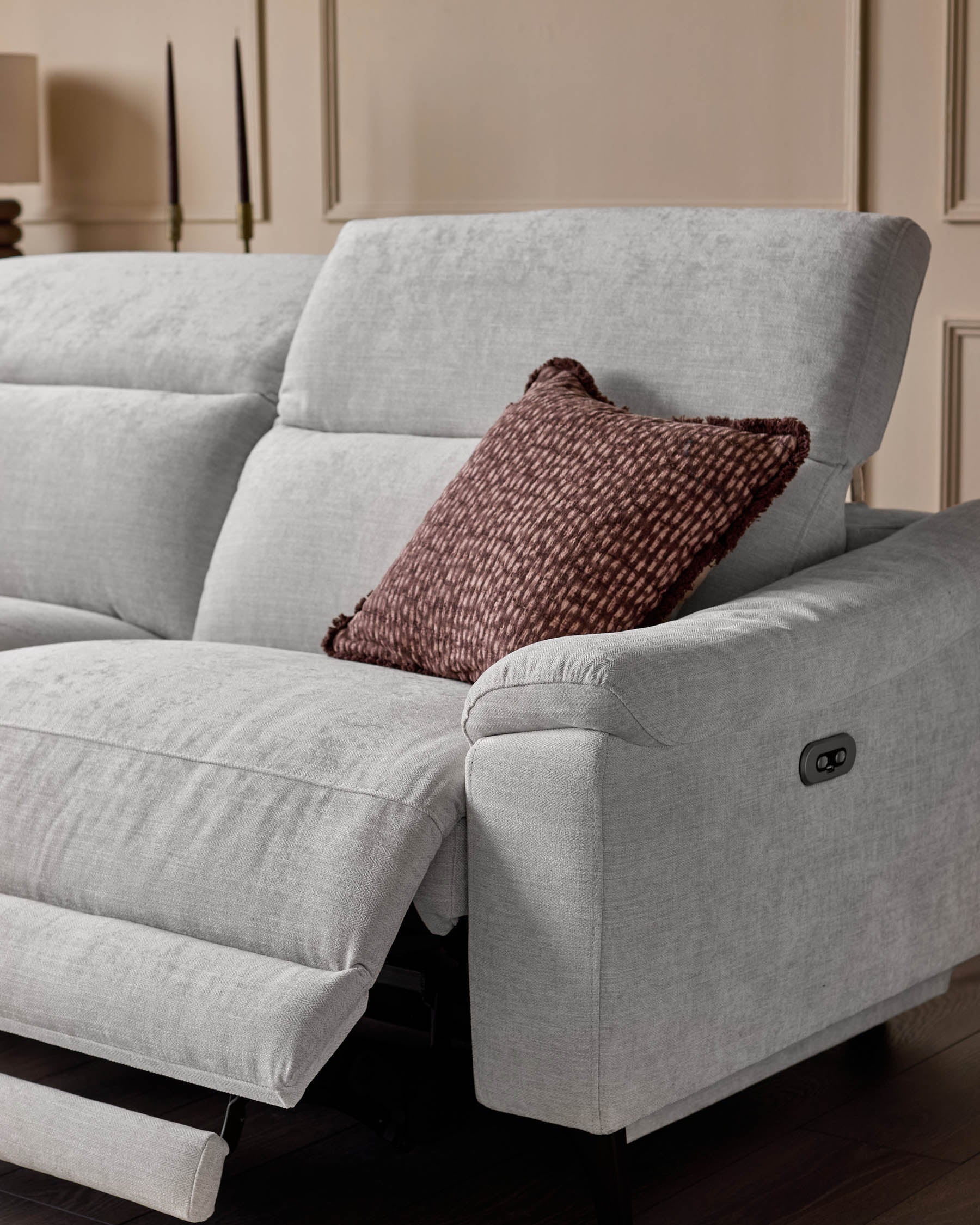 Serene light grey fabric small left hand corner chaise recliner sofa - Image 9