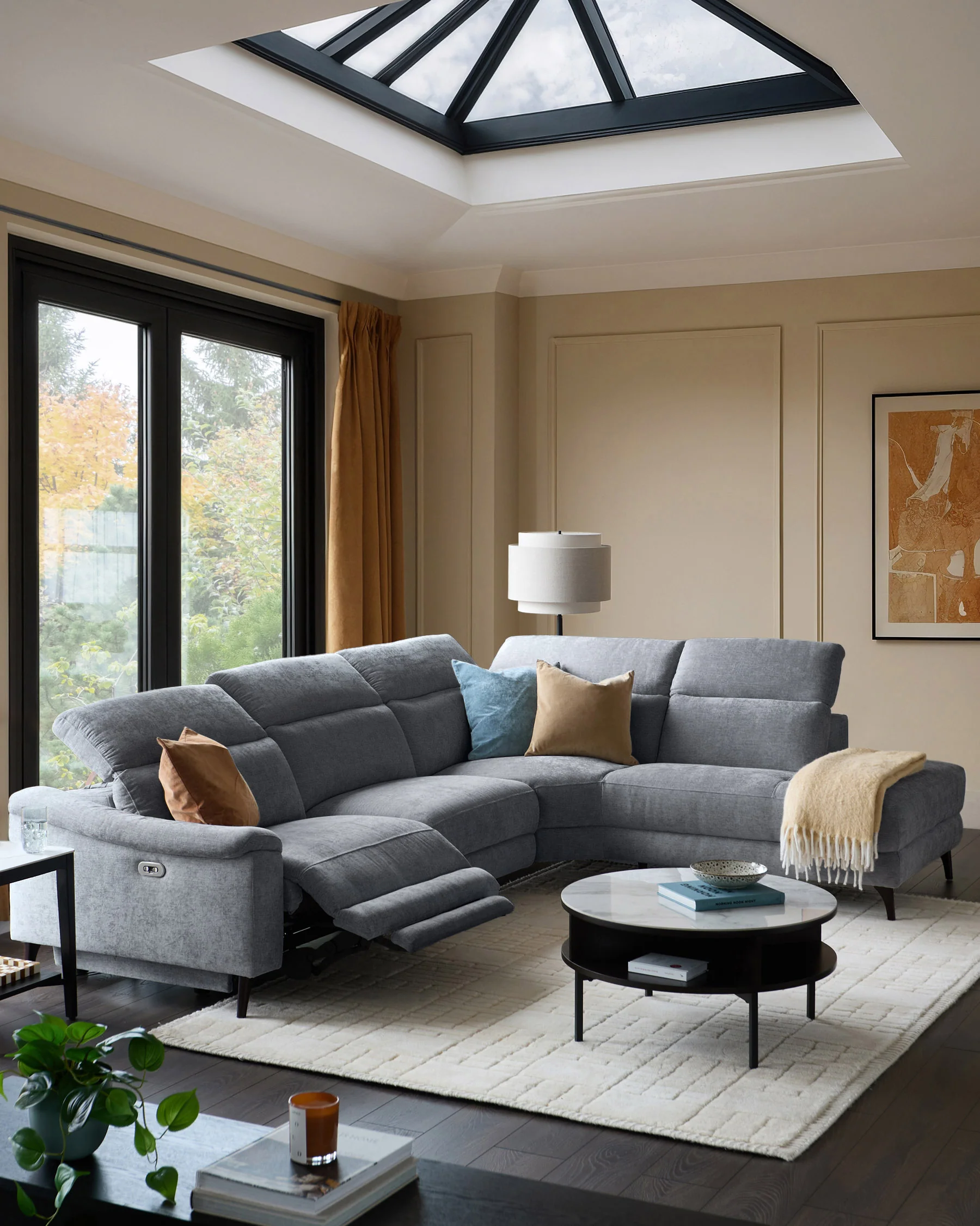 Serene blue grey chenille right hand corner chaise recliner sofa - Image 3