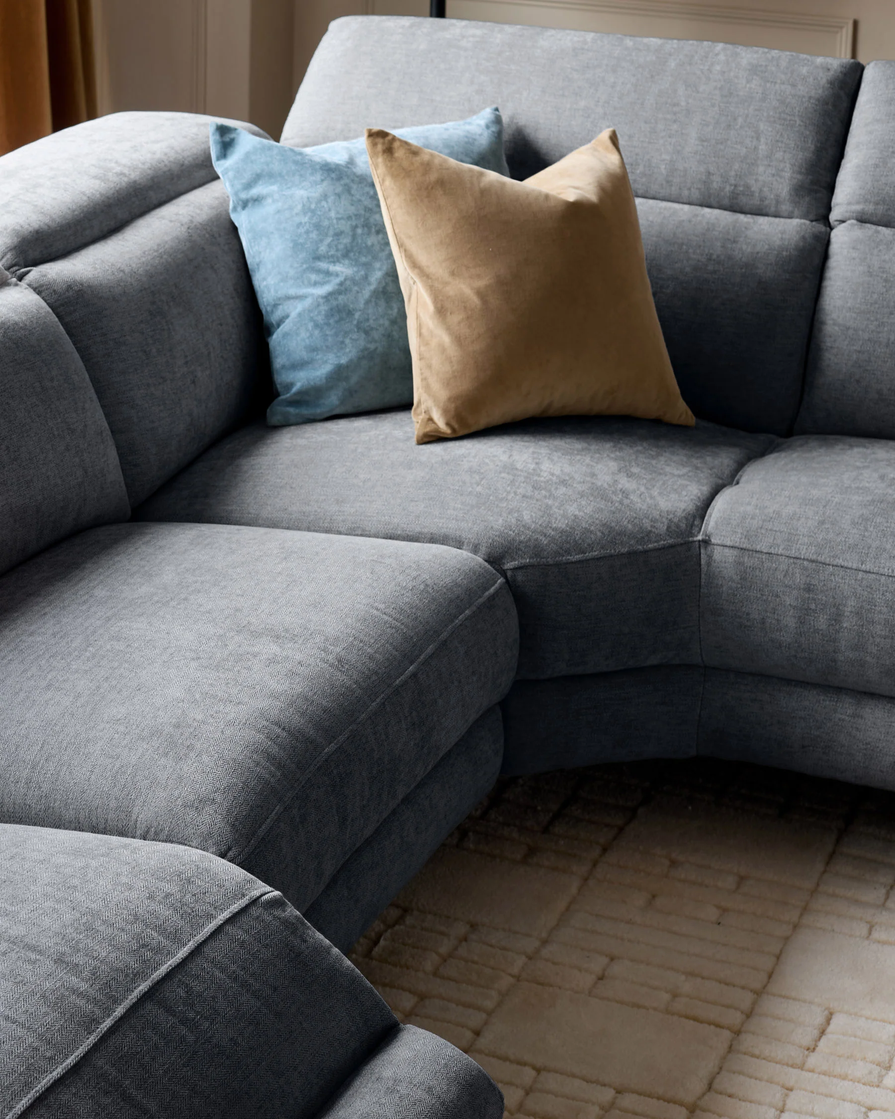 Serene blue grey chenille right hand corner chaise recliner sofa - Image 4