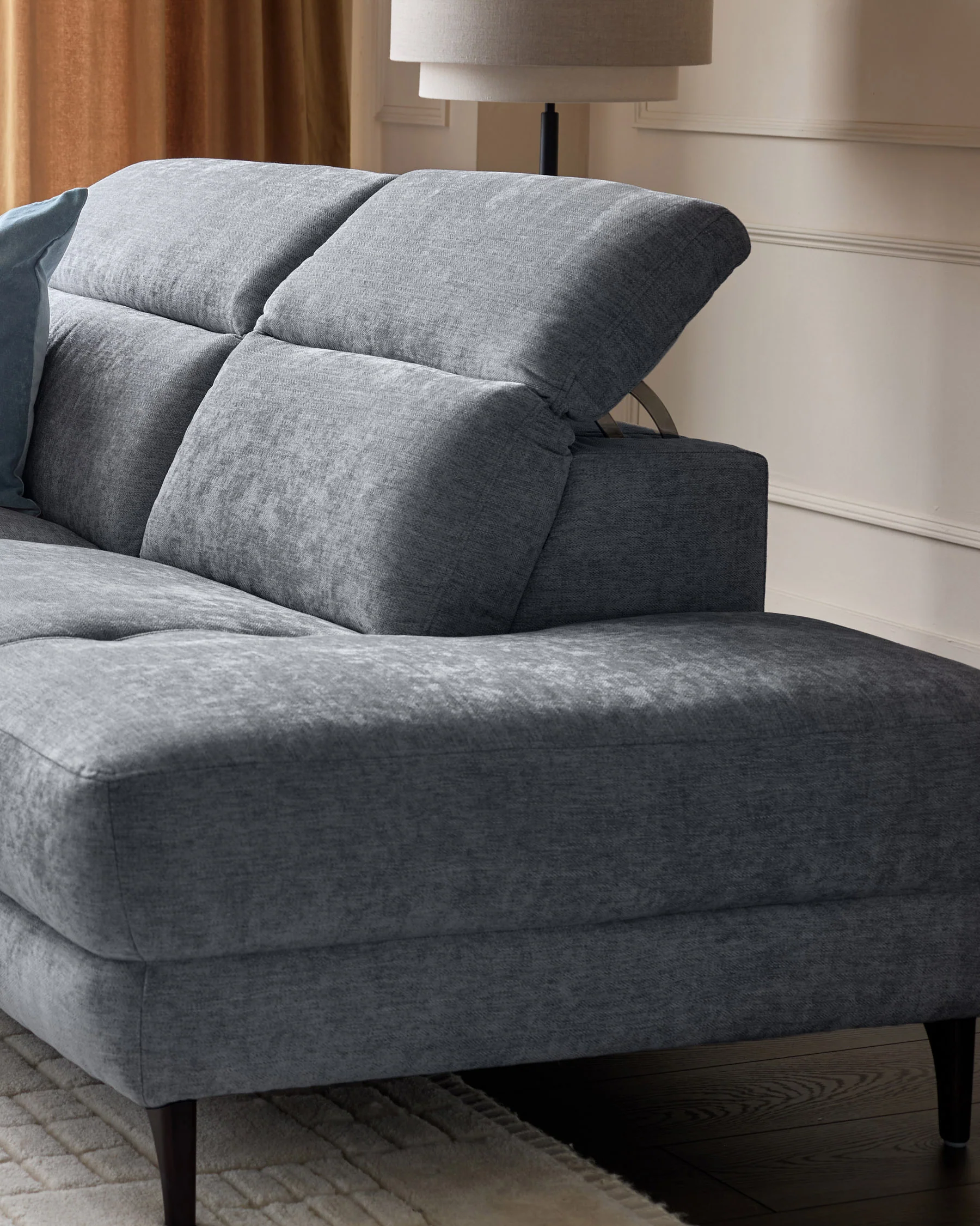 Serene blue grey chenille right hand corner chaise recliner sofa - Image 7