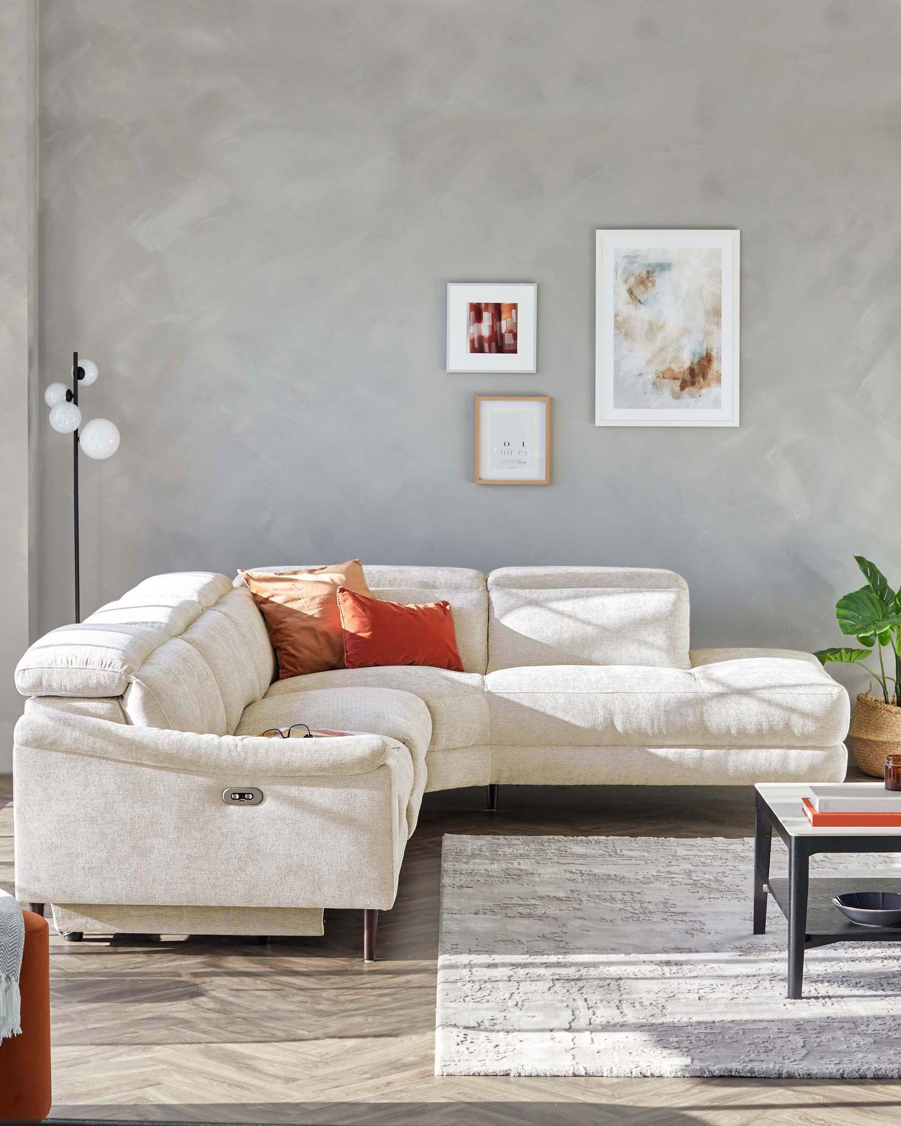 Serene Dark Wood Right Hand Corner Chaise Recliner Sofa Chenille Ivory - Image 4