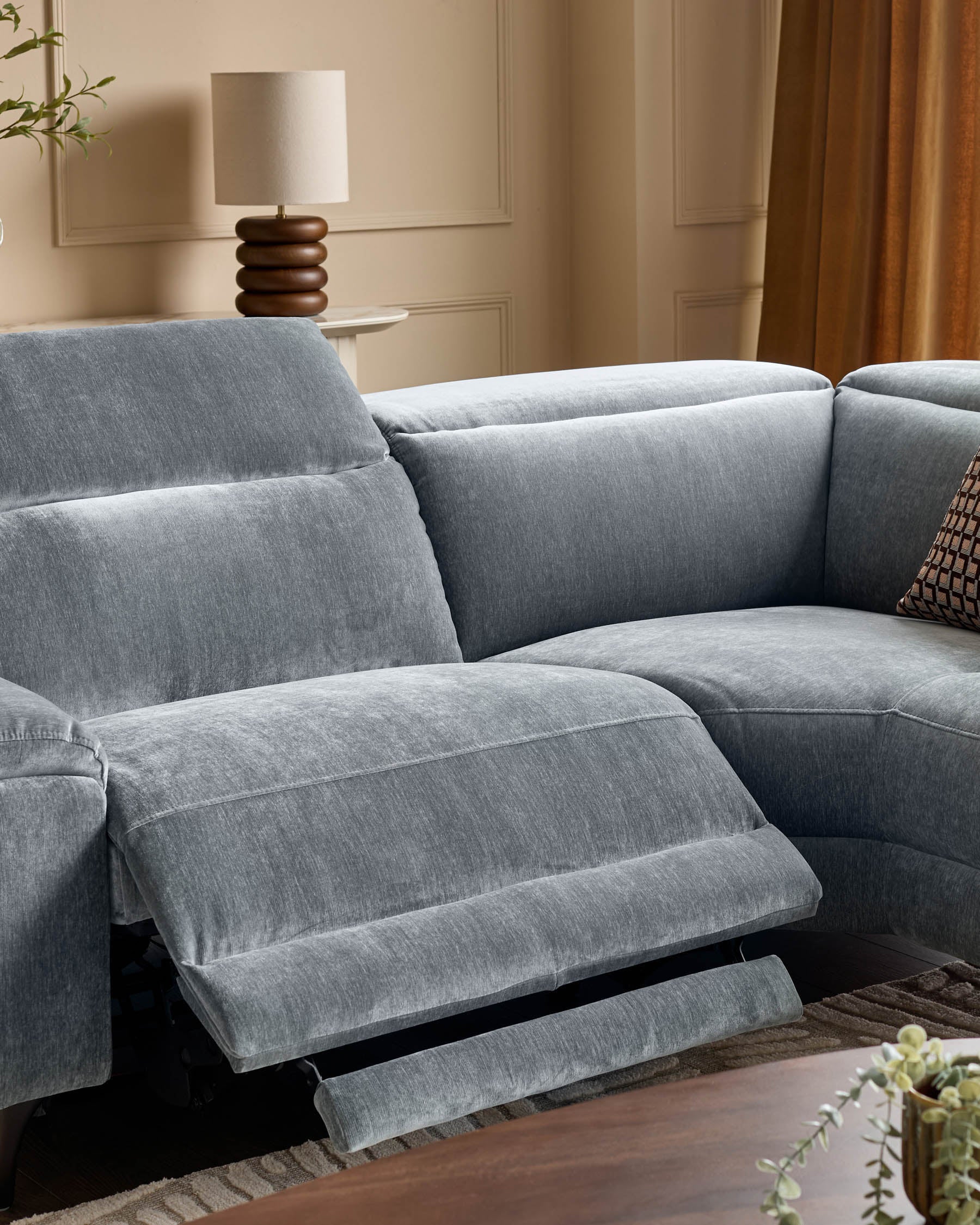 Serene blue grey fabric small right hand corner chaise recliner sofa - Image 10