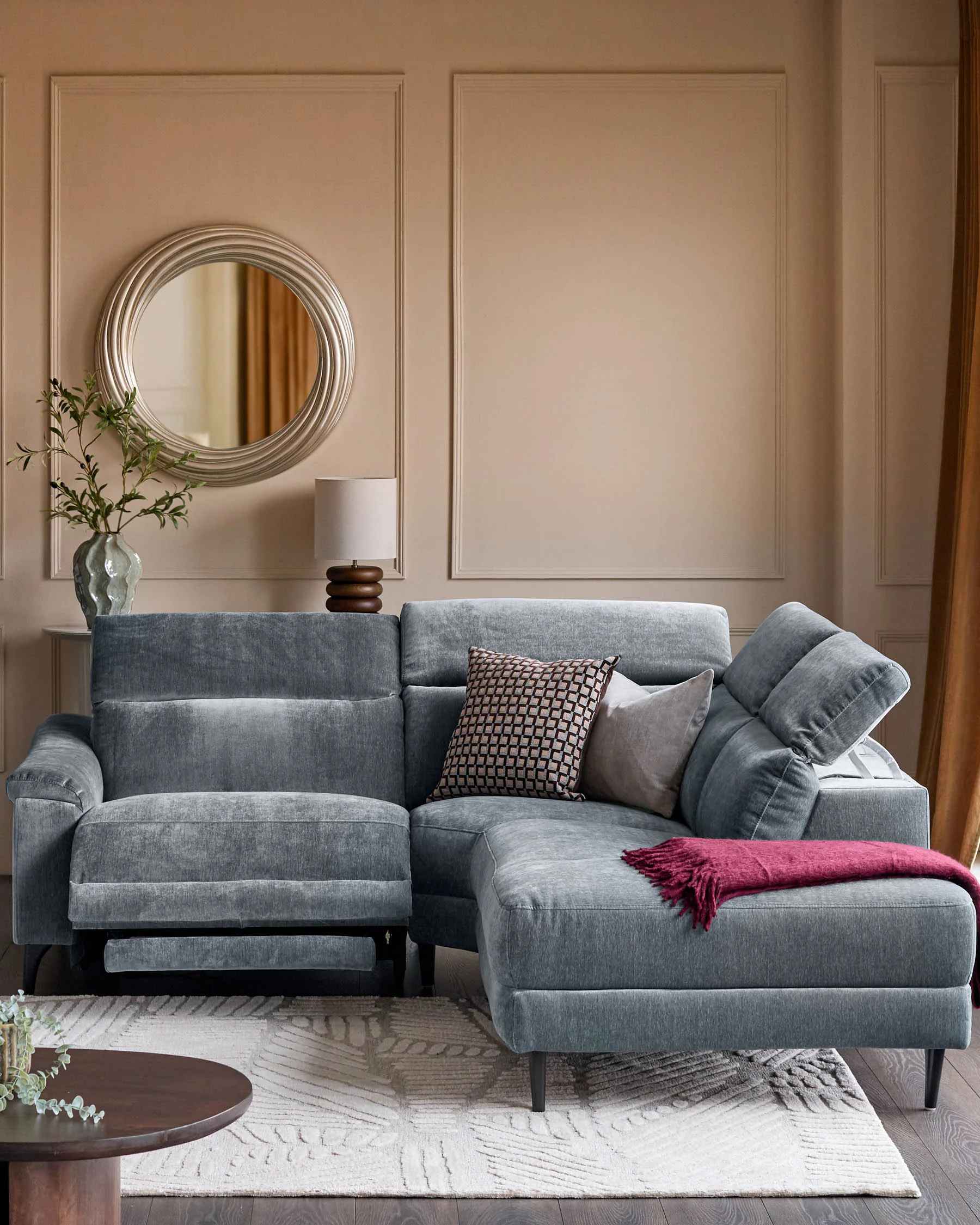 Serene blue grey fabric small right hand corner chaise recliner sofa - Image 3