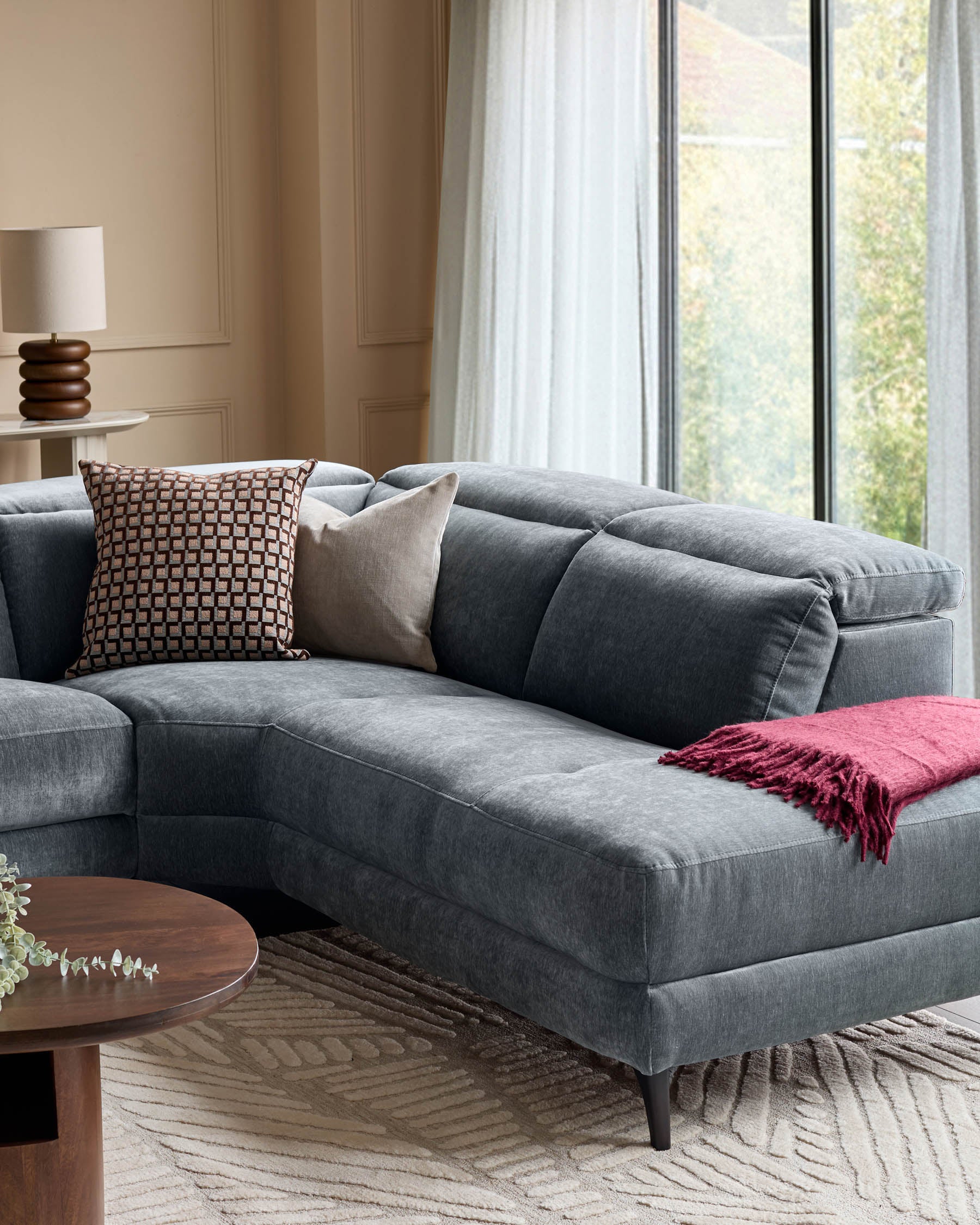 Serene blue grey fabric small right hand corner chaise recliner sofa - Image 4