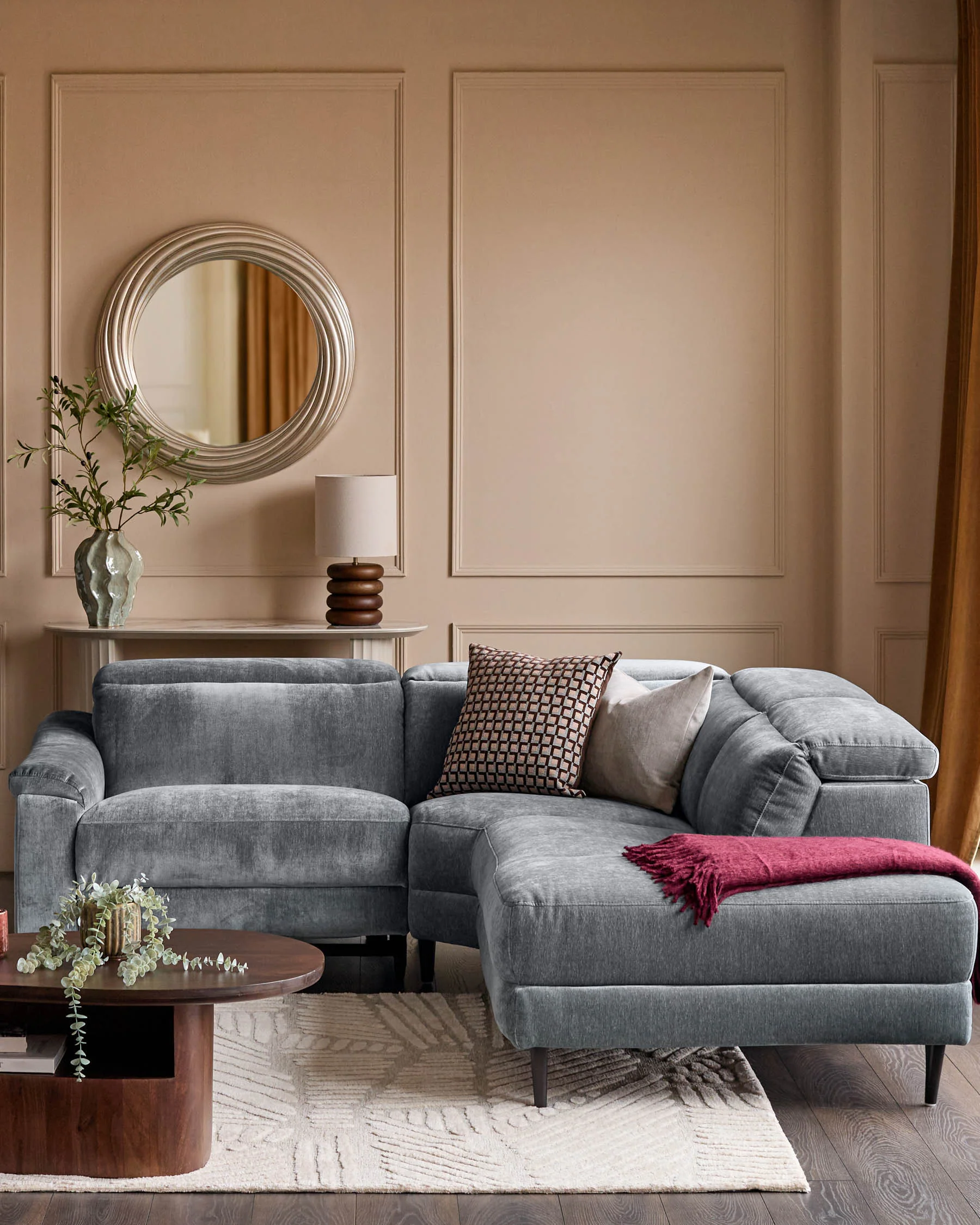 Serene blue grey fabric small right hand corner chaise recliner sofa - Image 5