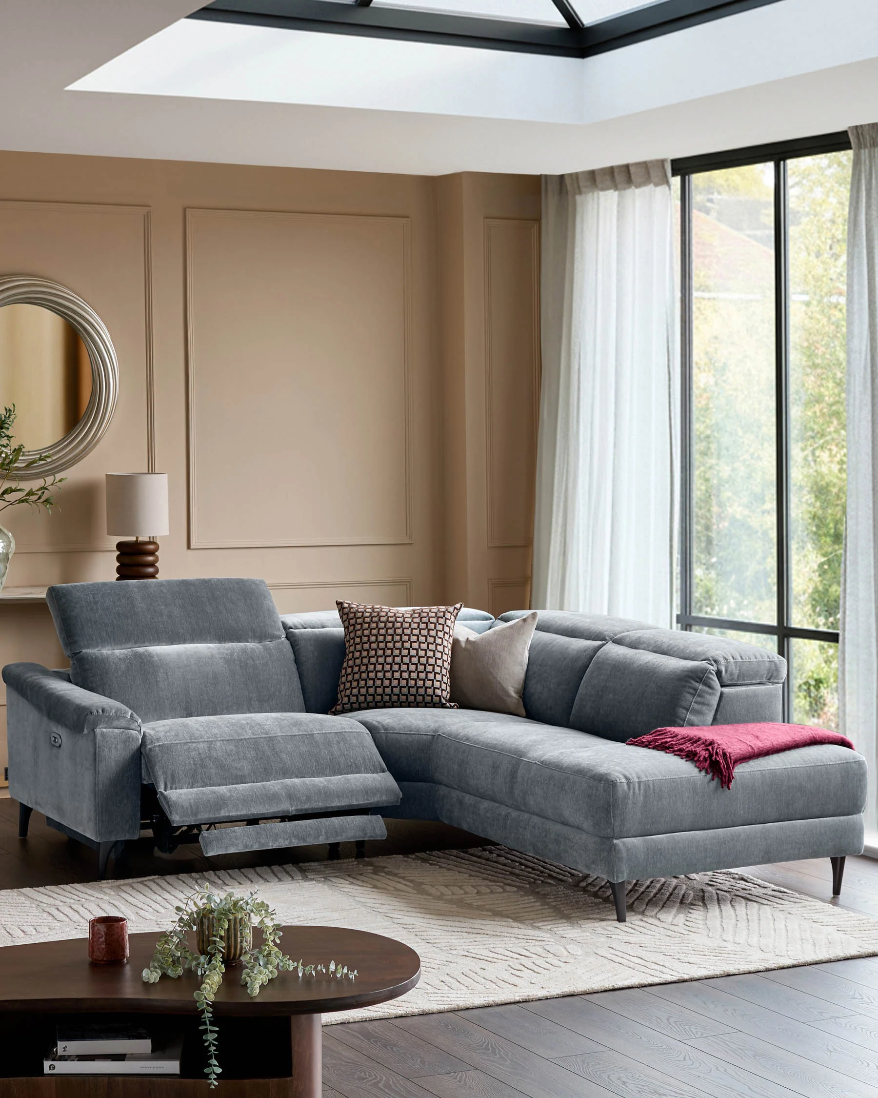 Serene blue grey fabric small right hand corner chaise recliner sofa - Image 6