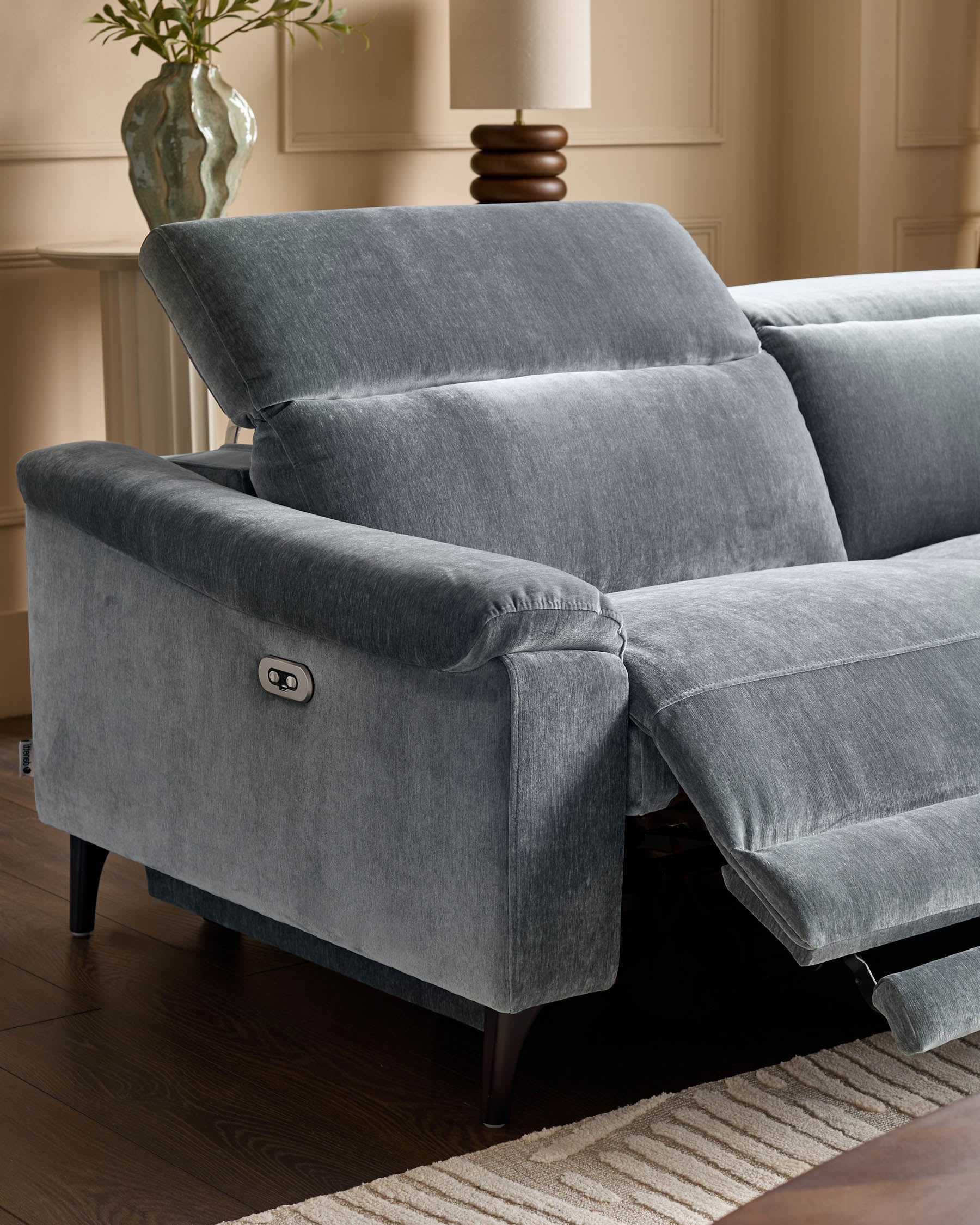 Serene blue grey fabric small right hand corner chaise recliner sofa - Image 7