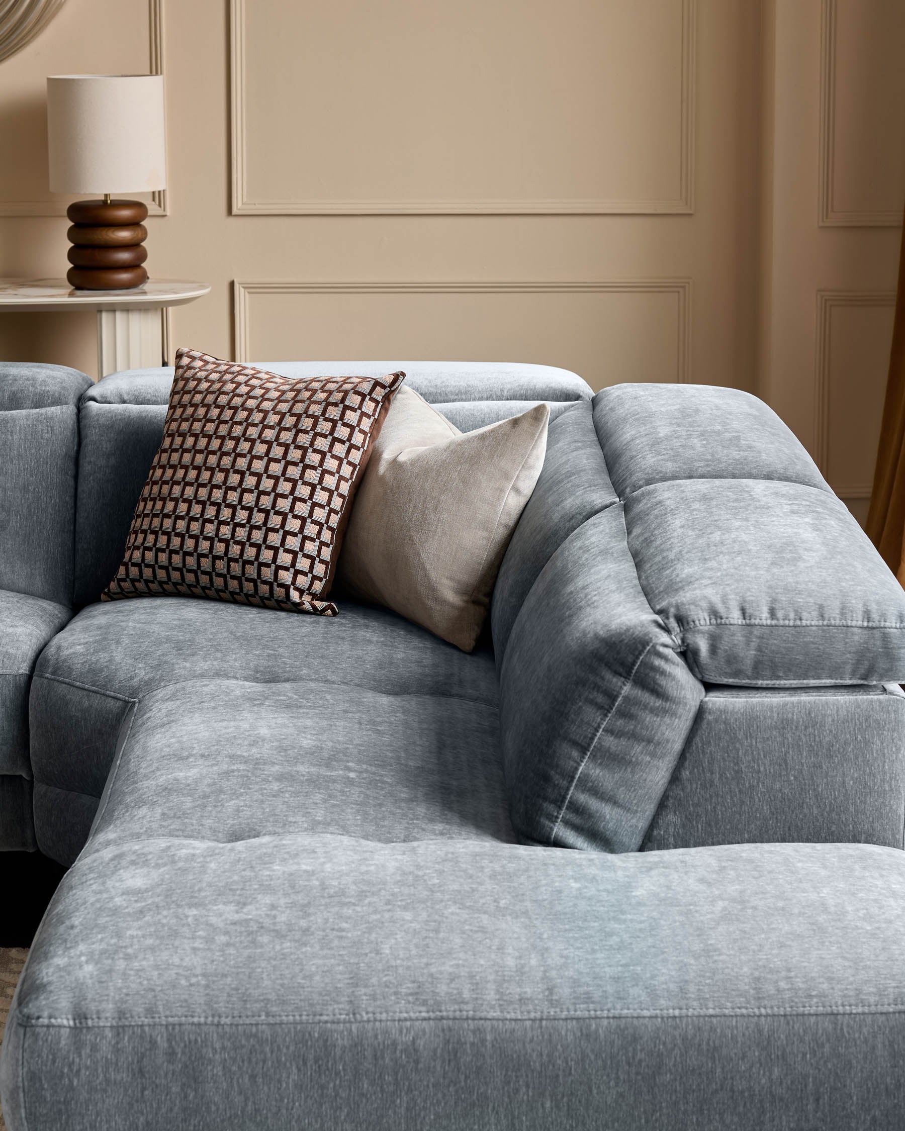 Serene blue grey fabric small right hand corner chaise recliner sofa - Image 8