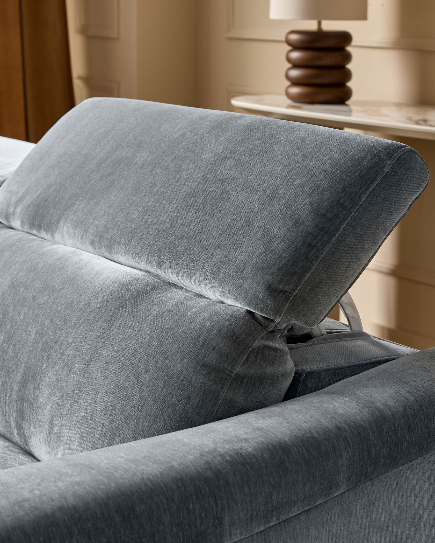 Serene blue grey fabric small right hand corner chaise recliner sofa - Image 9