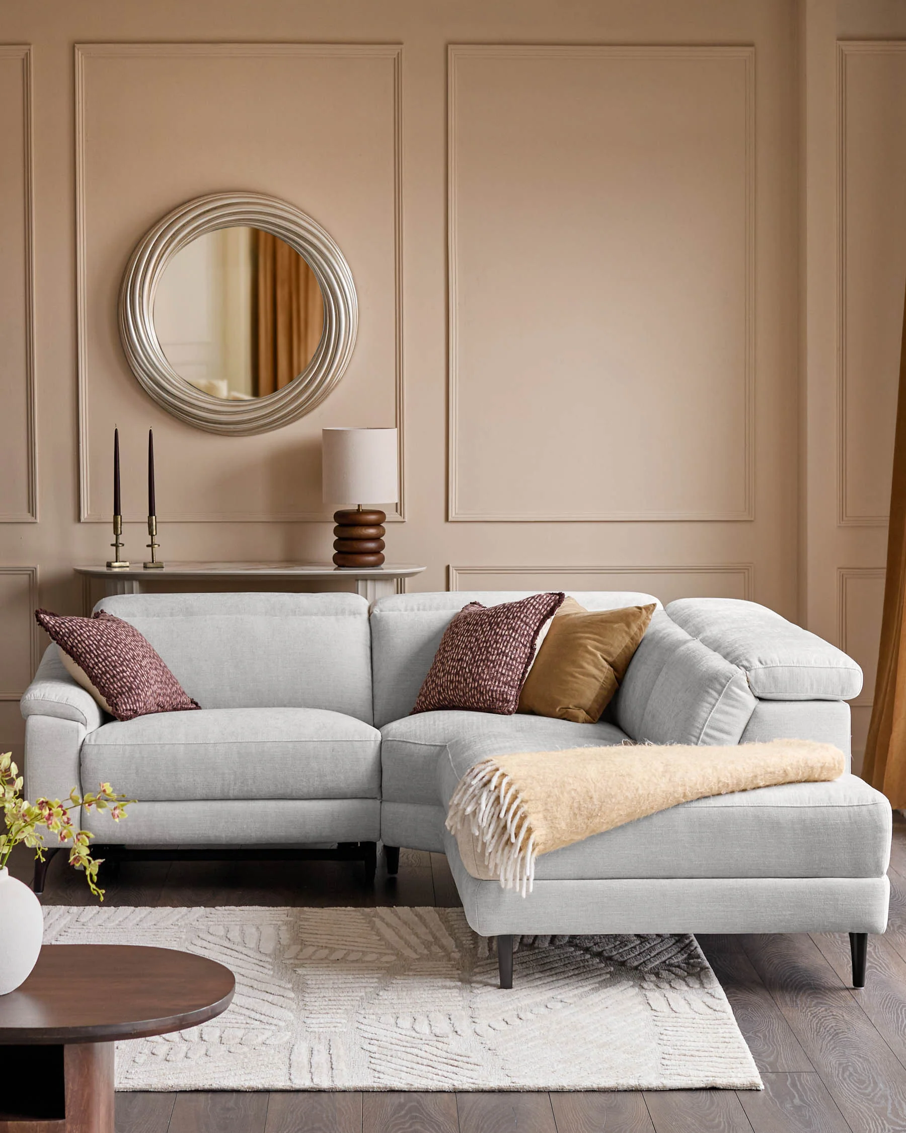 Serene light grey fabric small right hand corner chaise recliner sofa - Image 5
