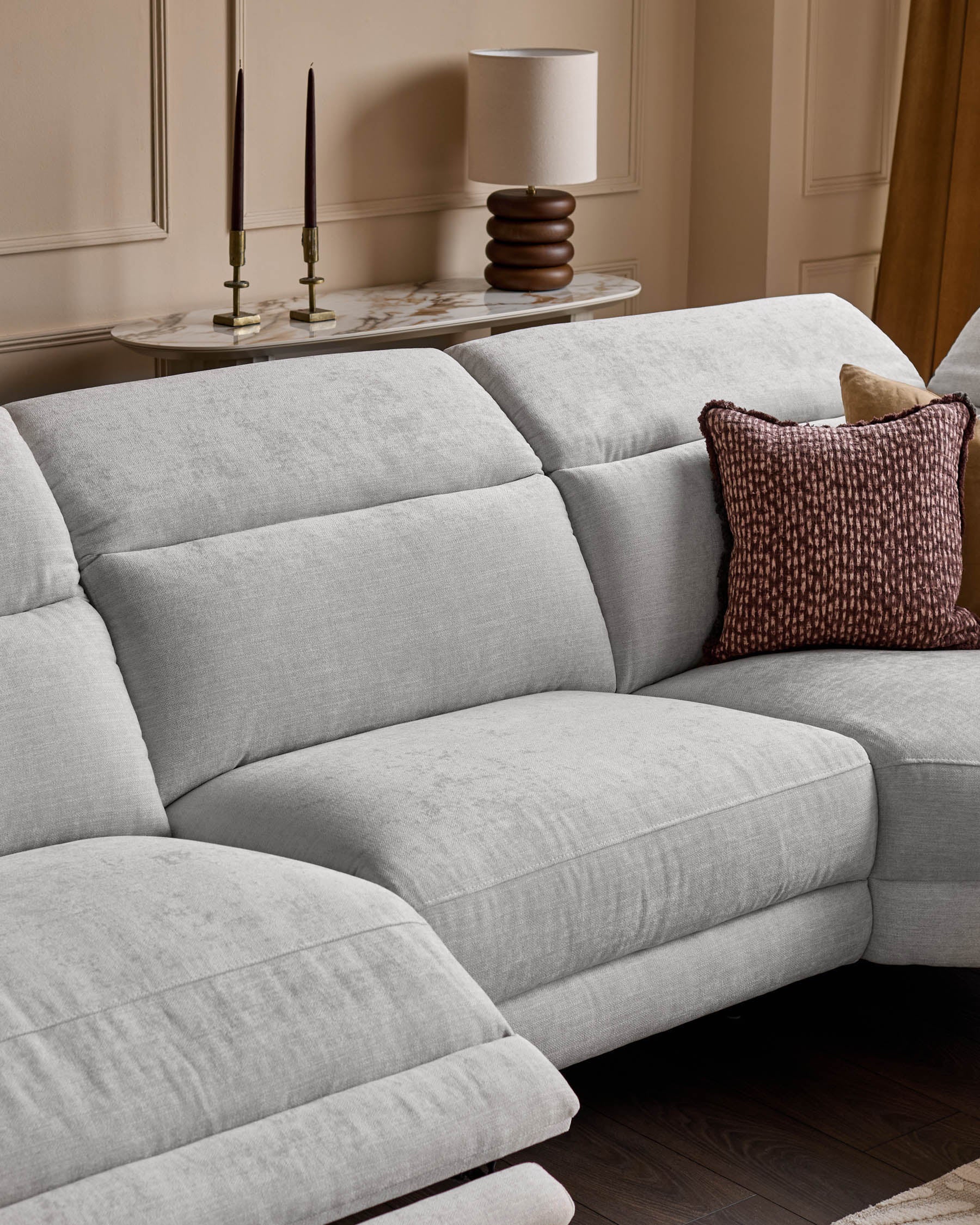 Serene light grey fabric small right hand corner chaise recliner sofa - Image 7