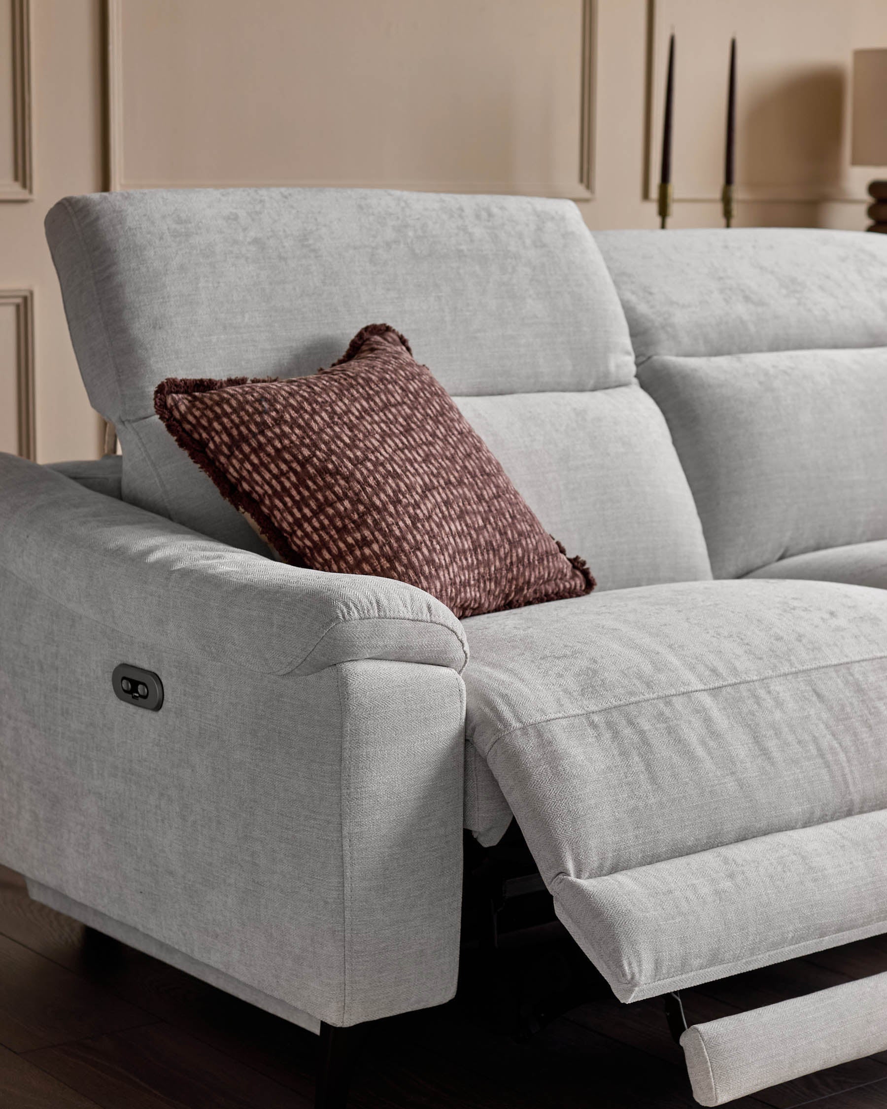 Serene light grey fabric small right hand corner chaise recliner sofa - Image 9