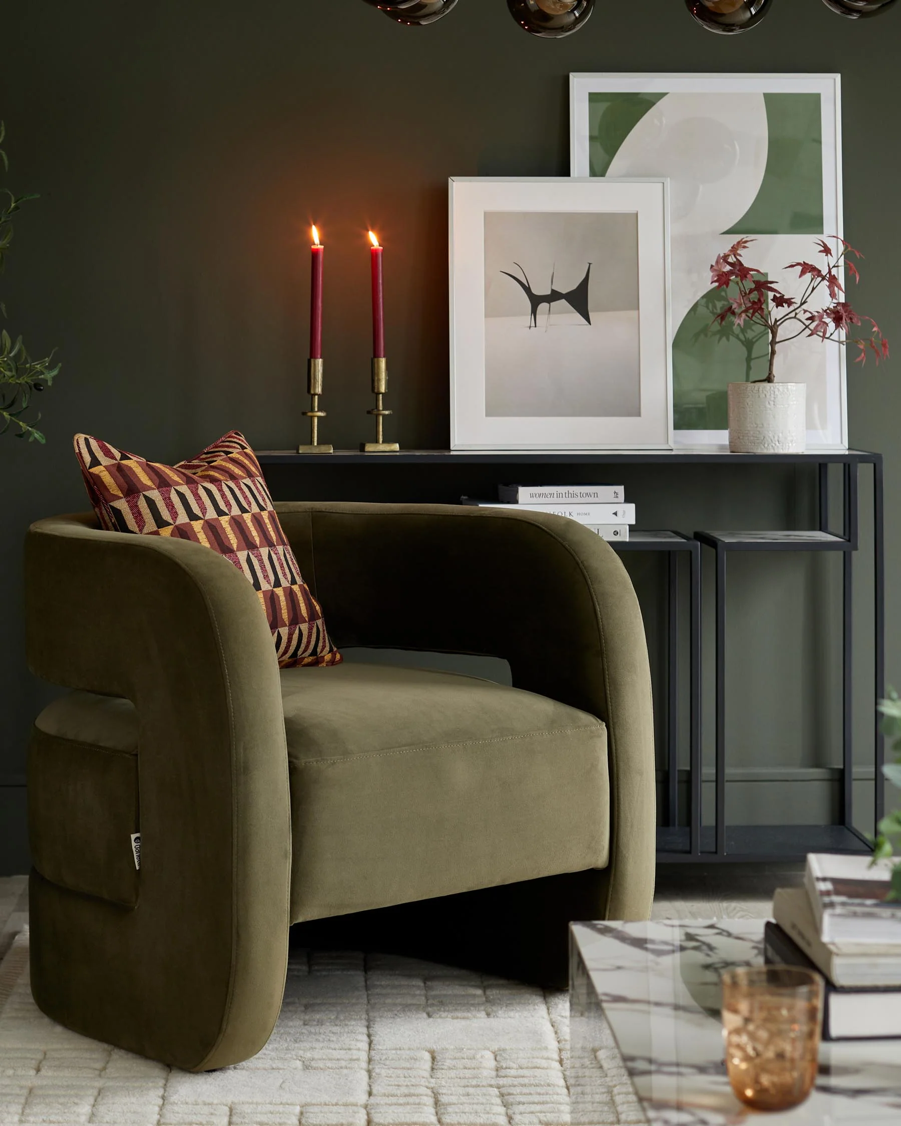 Silas olive green velvet accent chair - Image 2