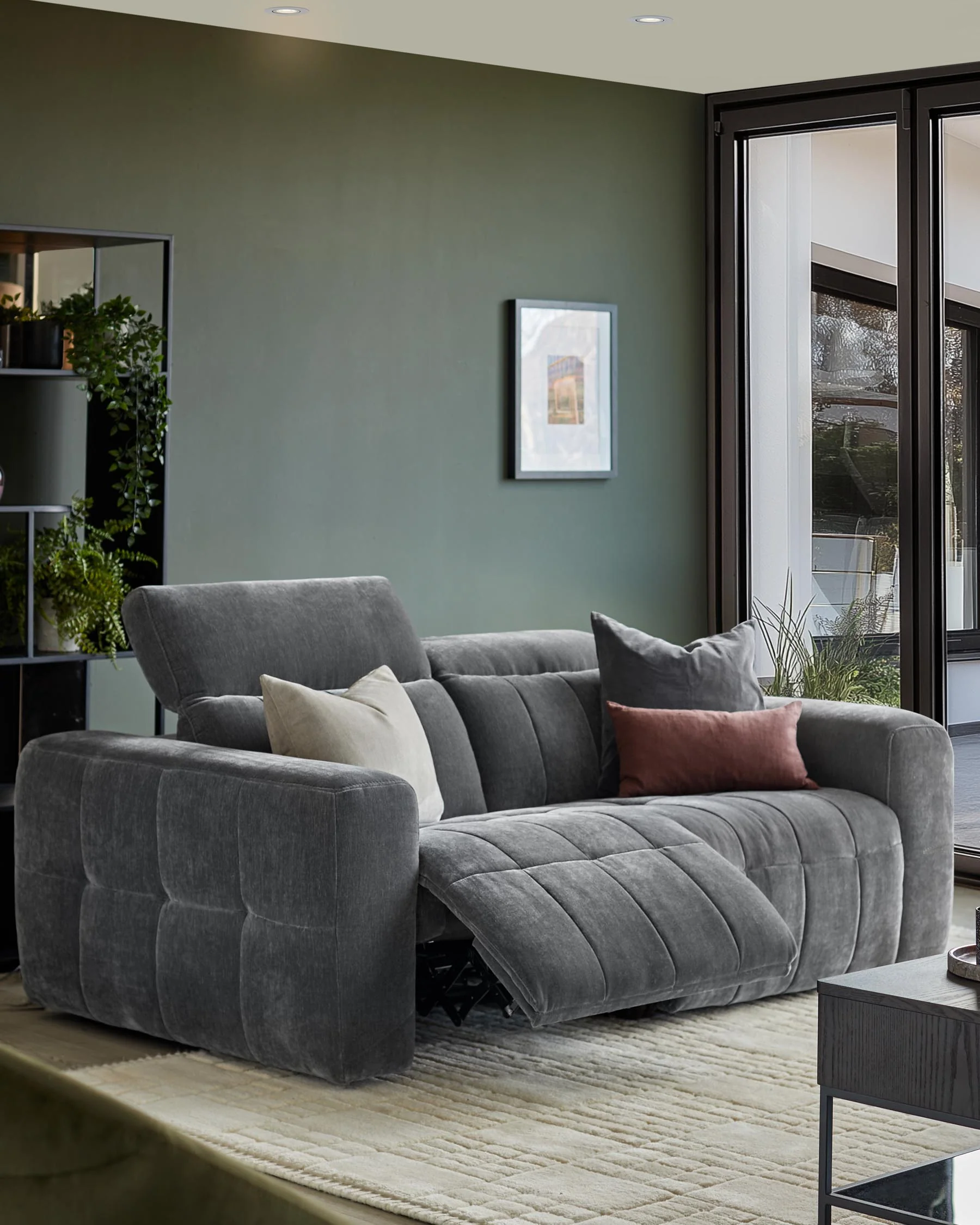 Skye dark grey fabric 2 seater recliner sofa - Image 2