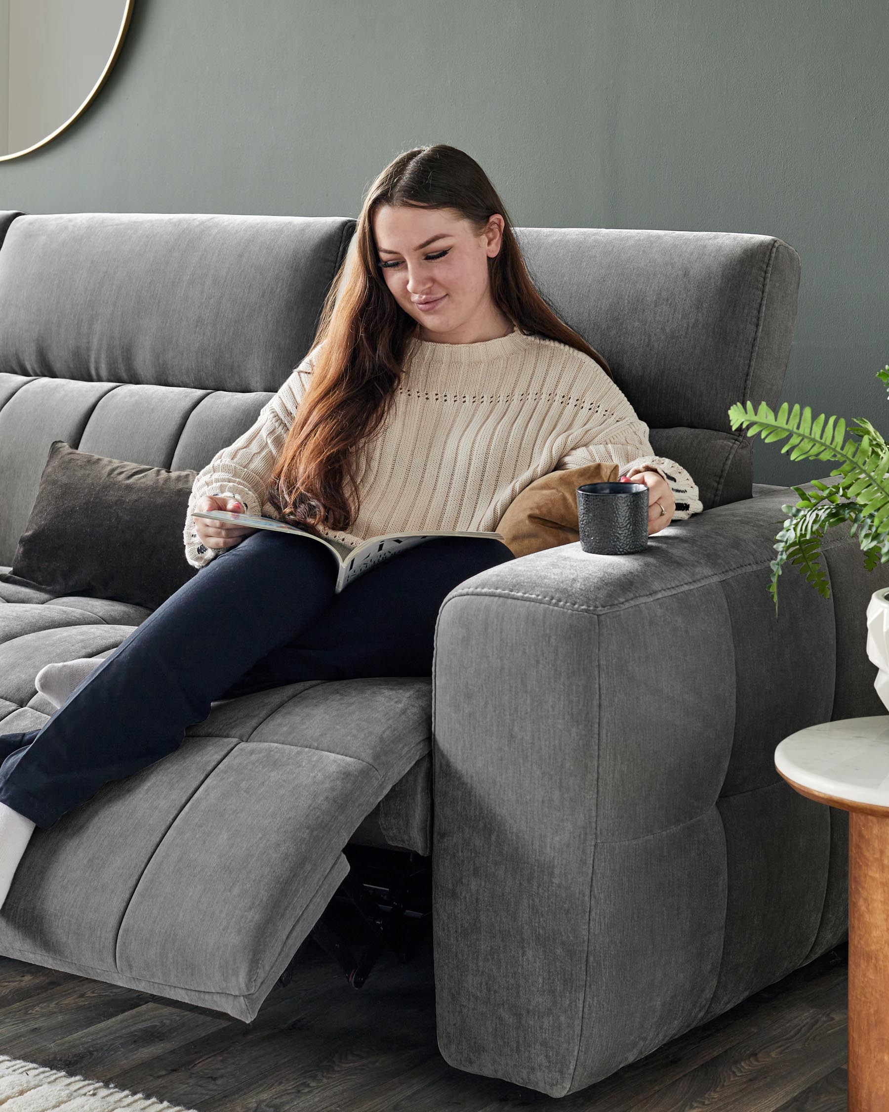 Skye dark grey fabric 2 seater recliner sofa - Image 5