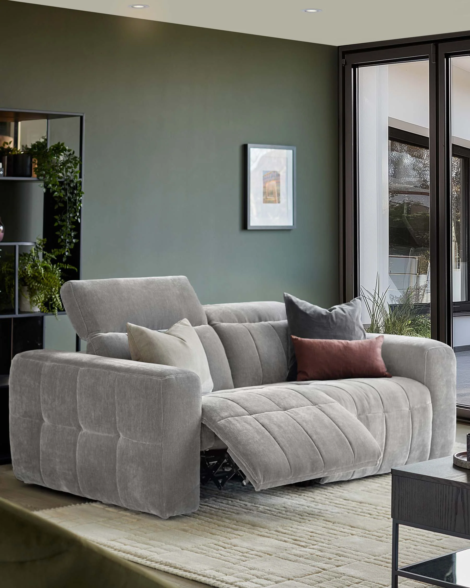 Skye light grey fabric 2 seater recliner sofa - Image 2