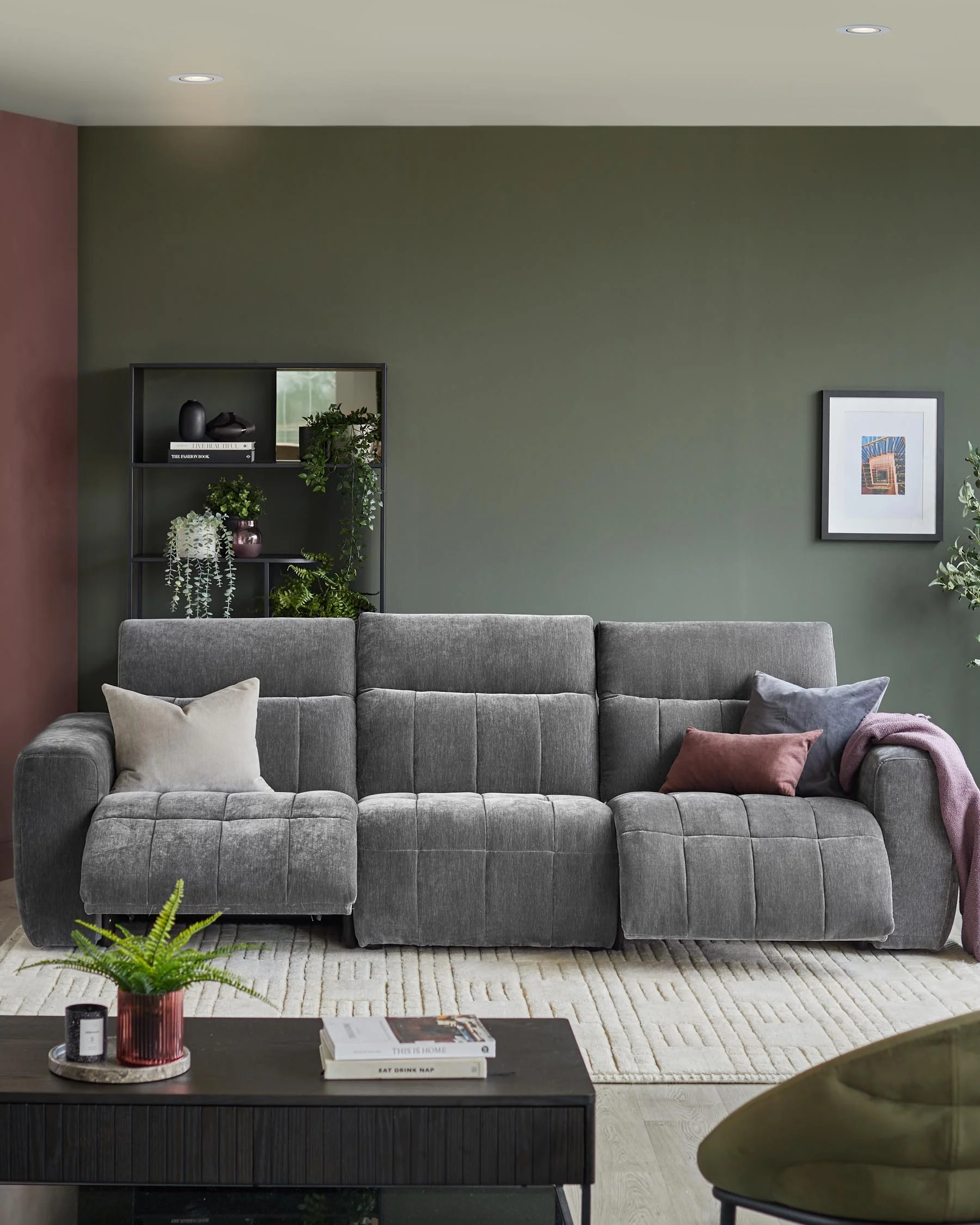 Skye dark grey fabric 3 seater recliner sofa - Image 3