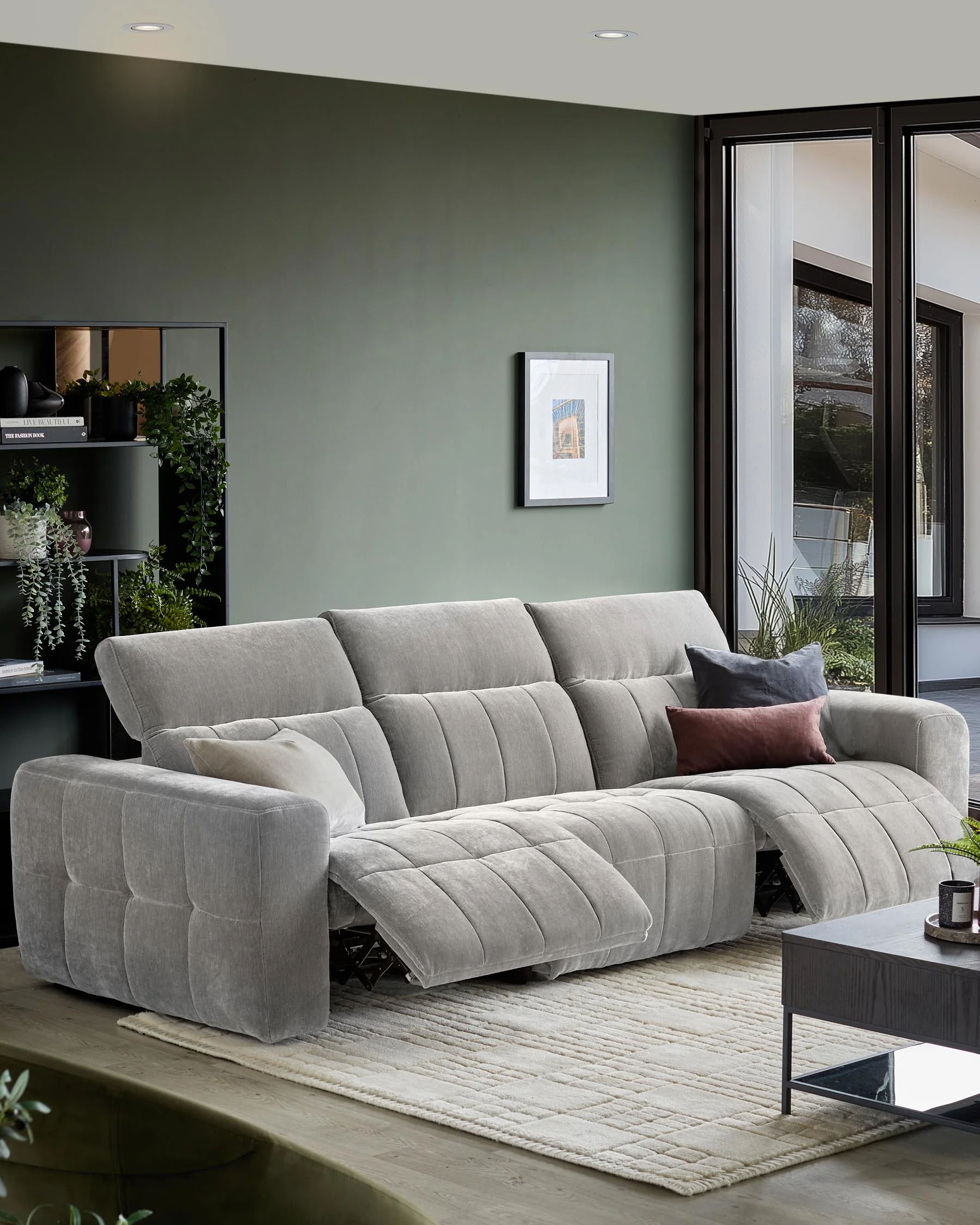 Skye light grey fabric 3 seater recliner sofa - Image 2