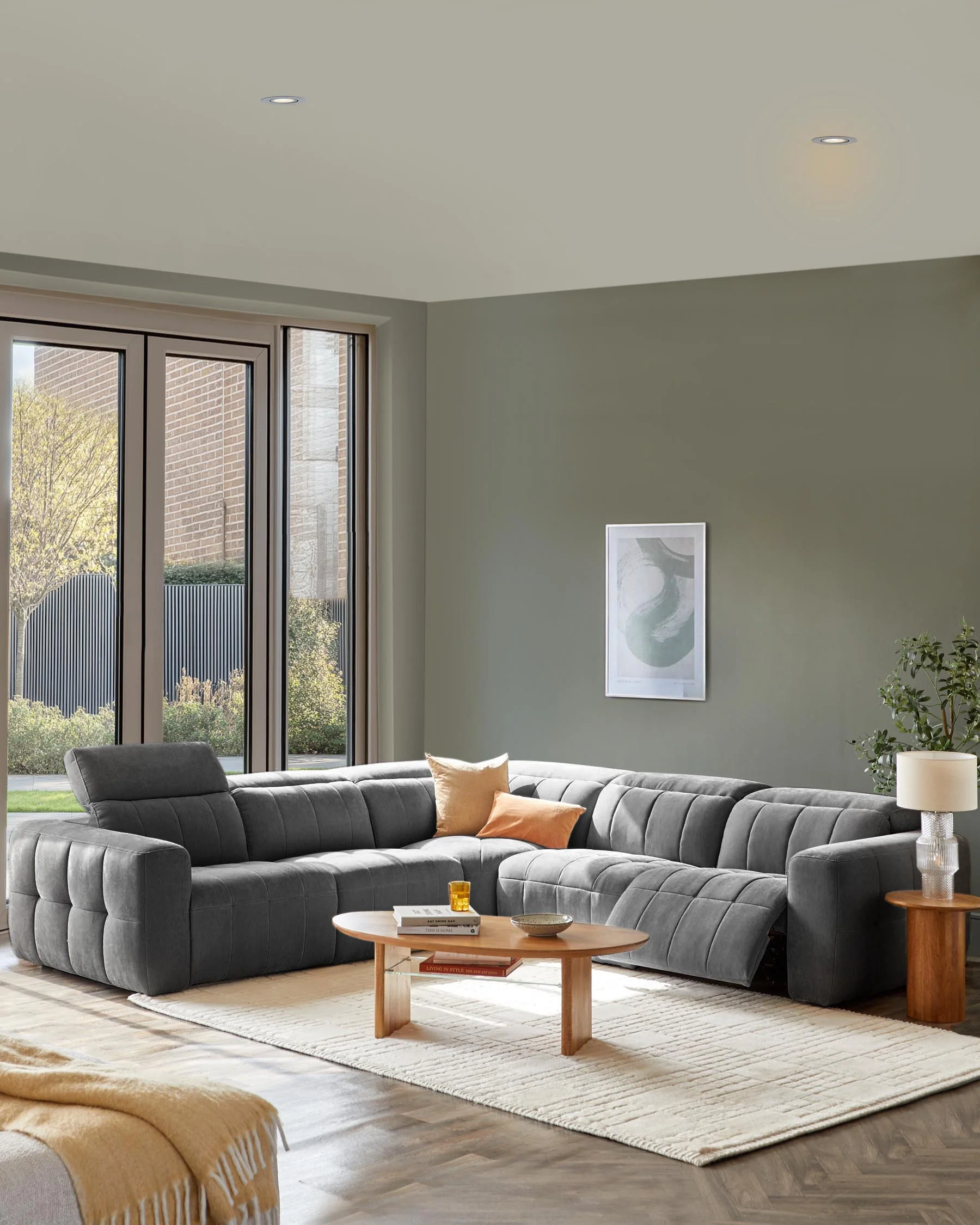 Skye dark grey fabric large corner recliner sofa - Image 6