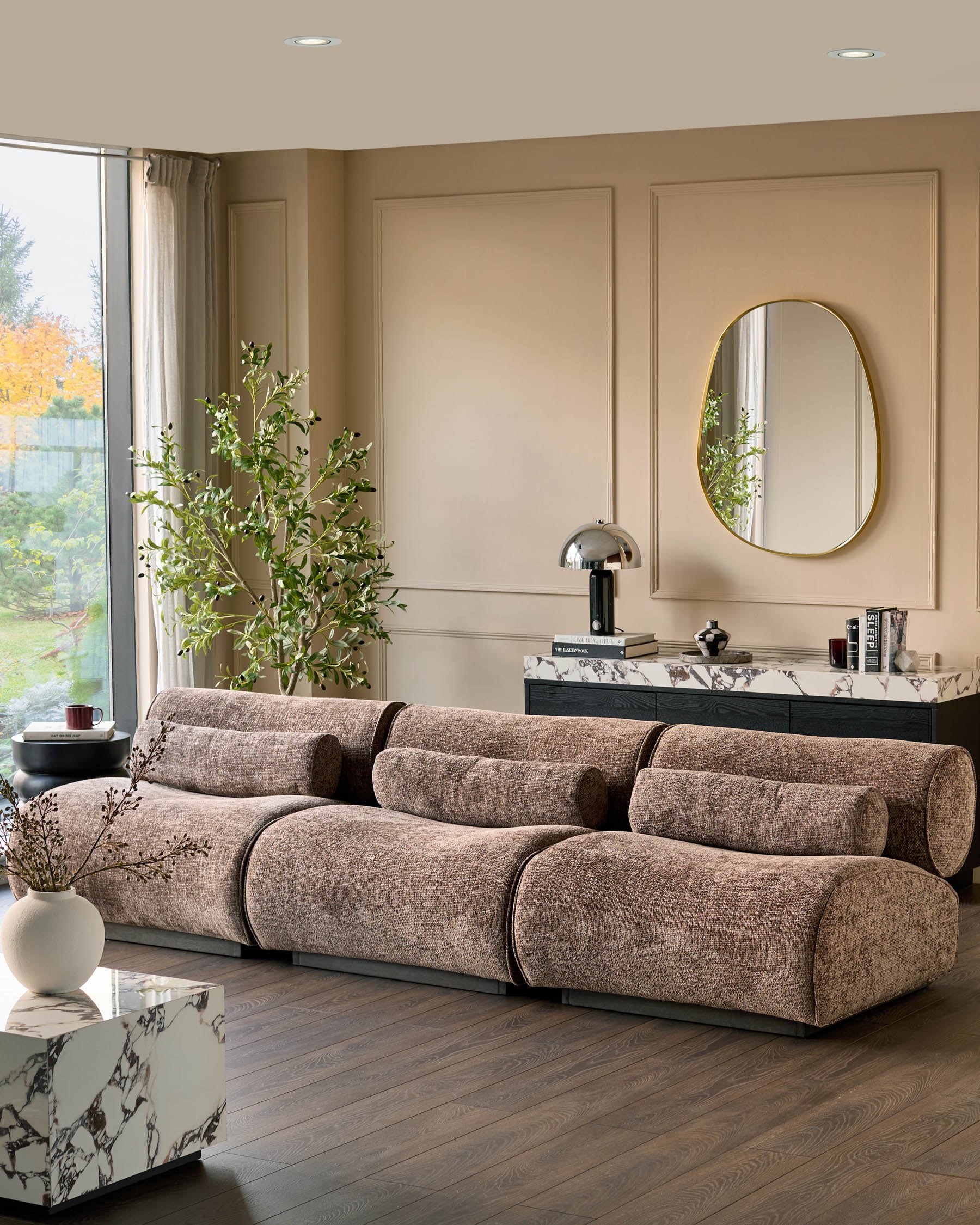 Sofia mocha fabric 3 seater sofa - Image 2