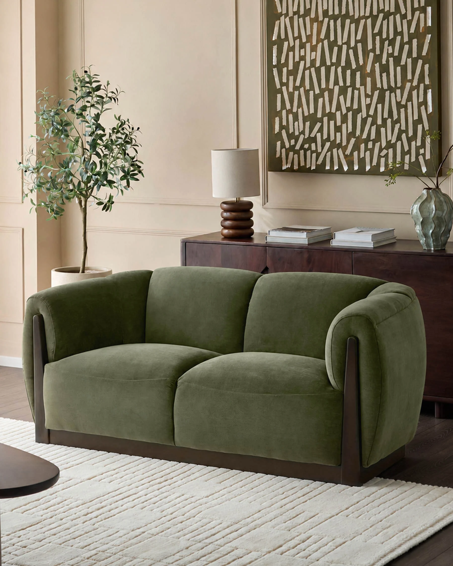 Teagan olive green fabric 2 seater sofa