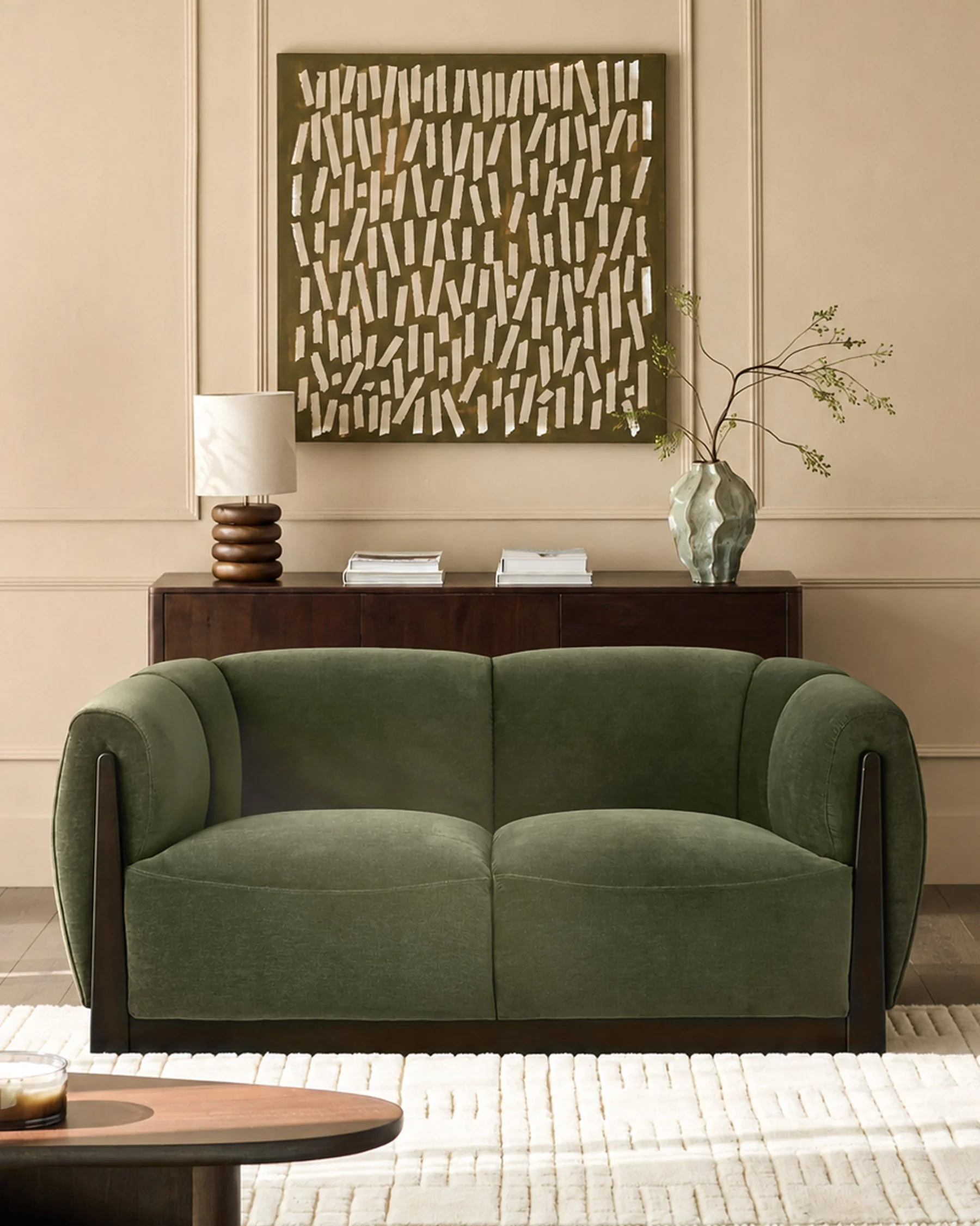 Teagan olive green fabric 2 seater sofa - Image 2