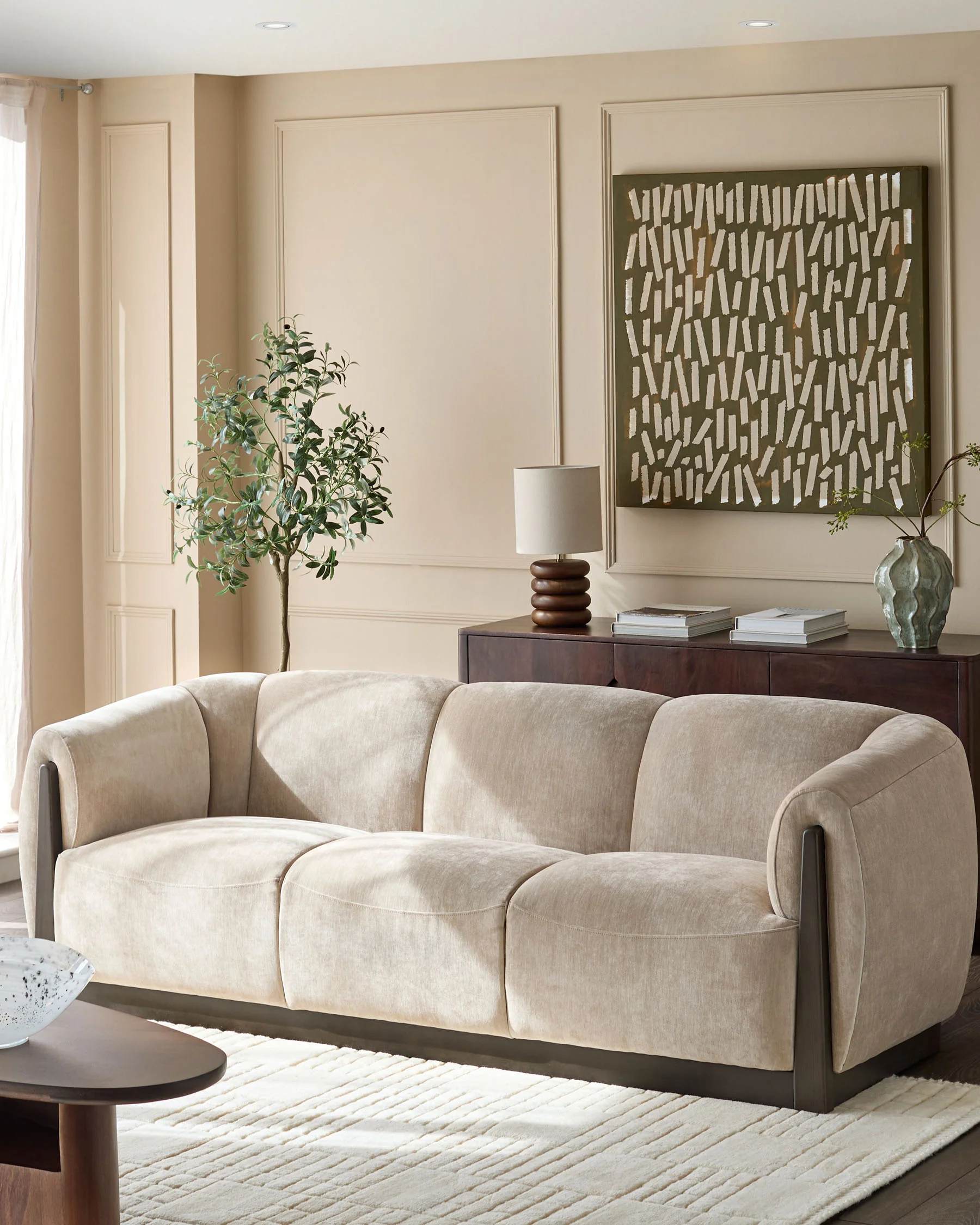 Teagan champagne fabric 3 seater sofa