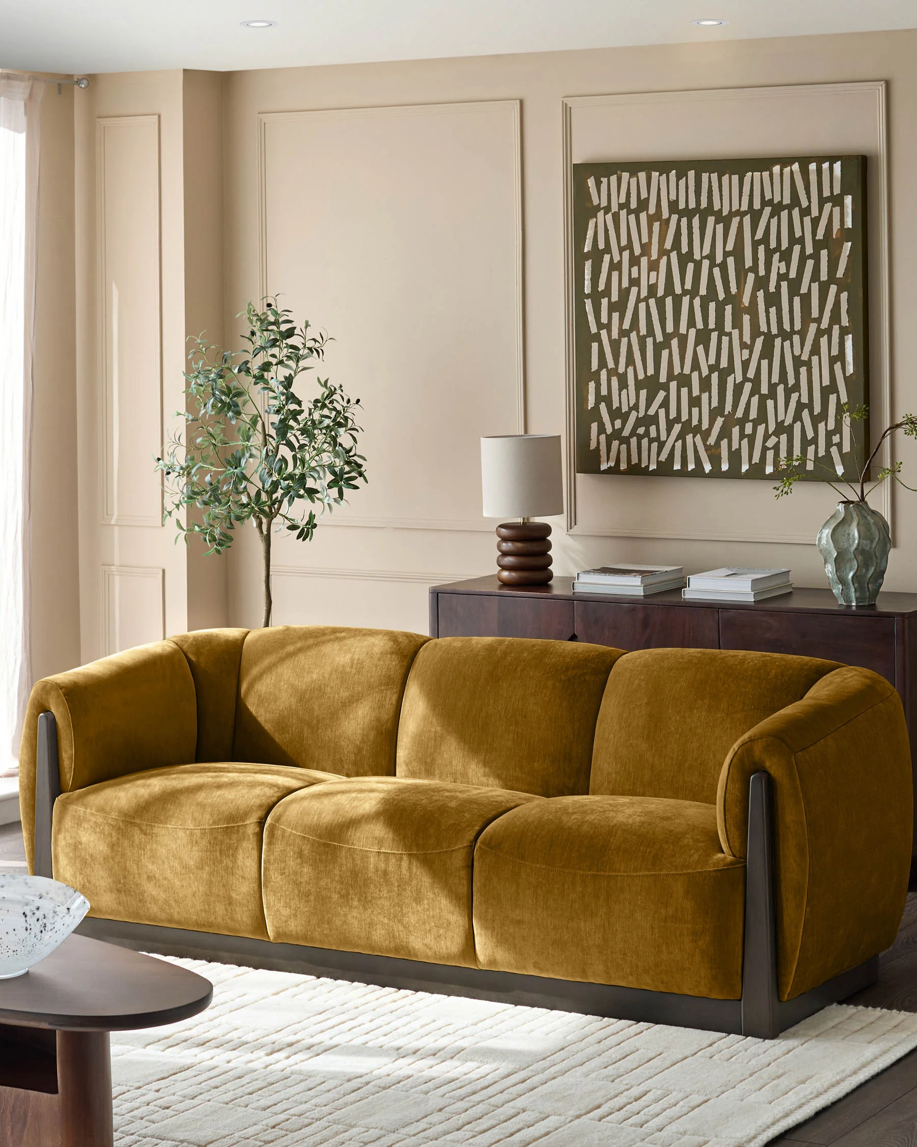 Teagan ochre fabric 3 seater sofa