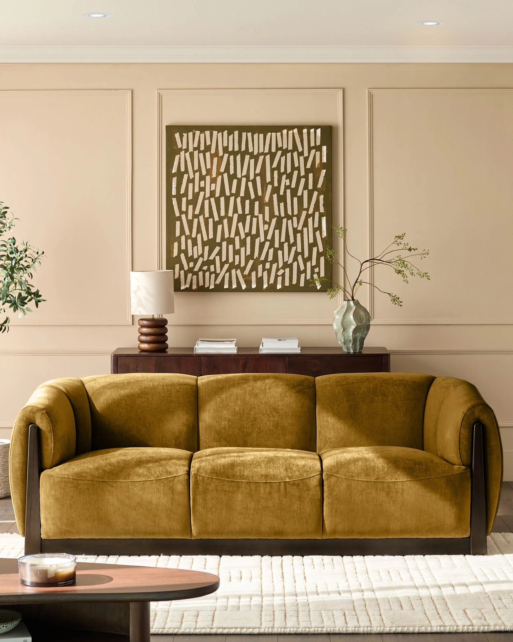 Teagan ochre fabric 3 seater sofa - Image 2