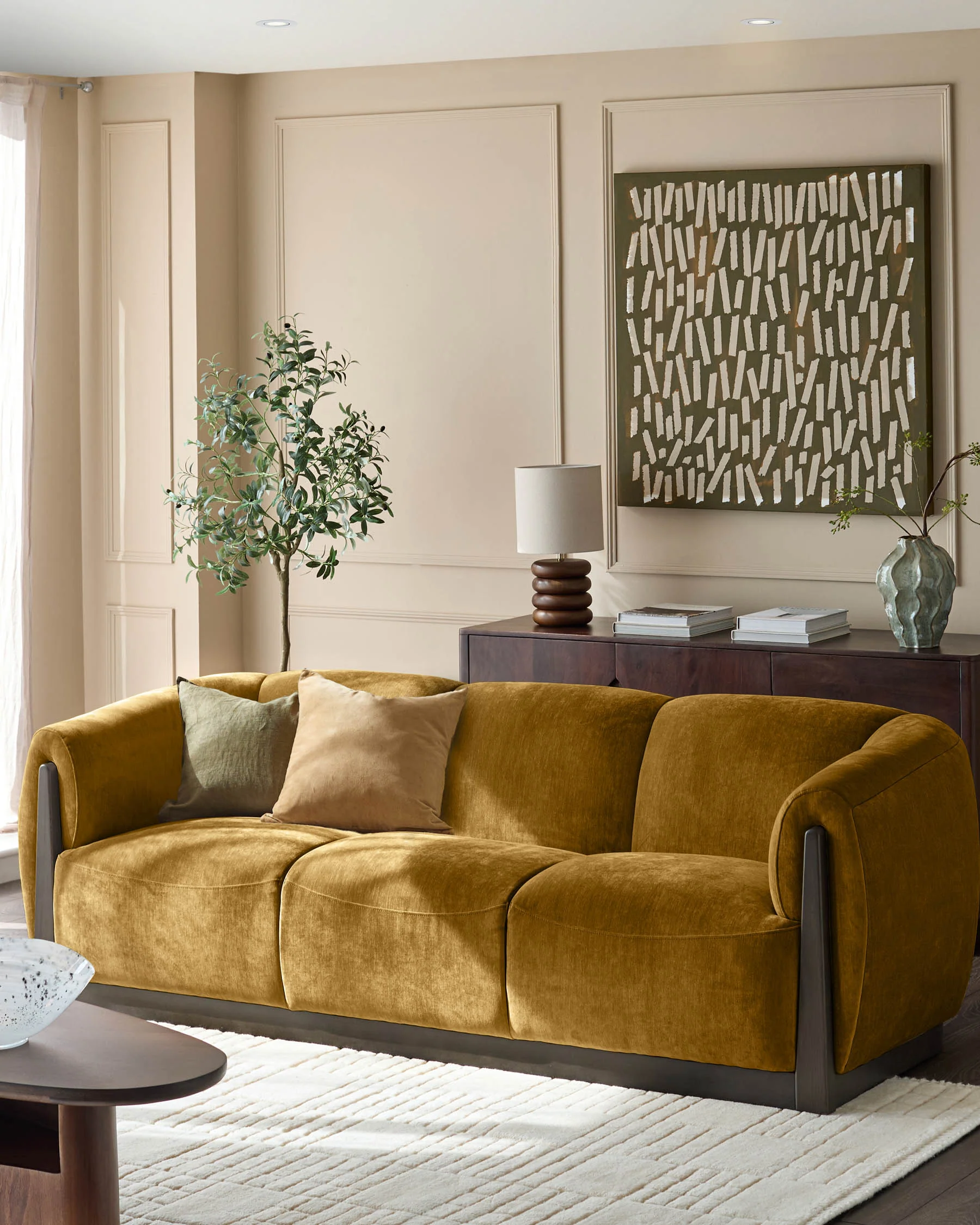 Teagan ochre fabric 3 seater sofa - Image 3