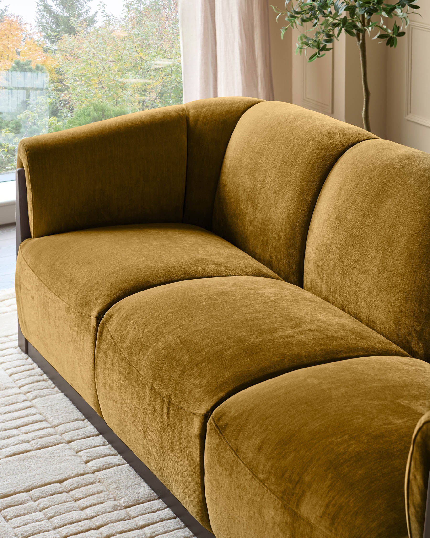 Teagan ochre fabric 3 seater sofa - Image 5