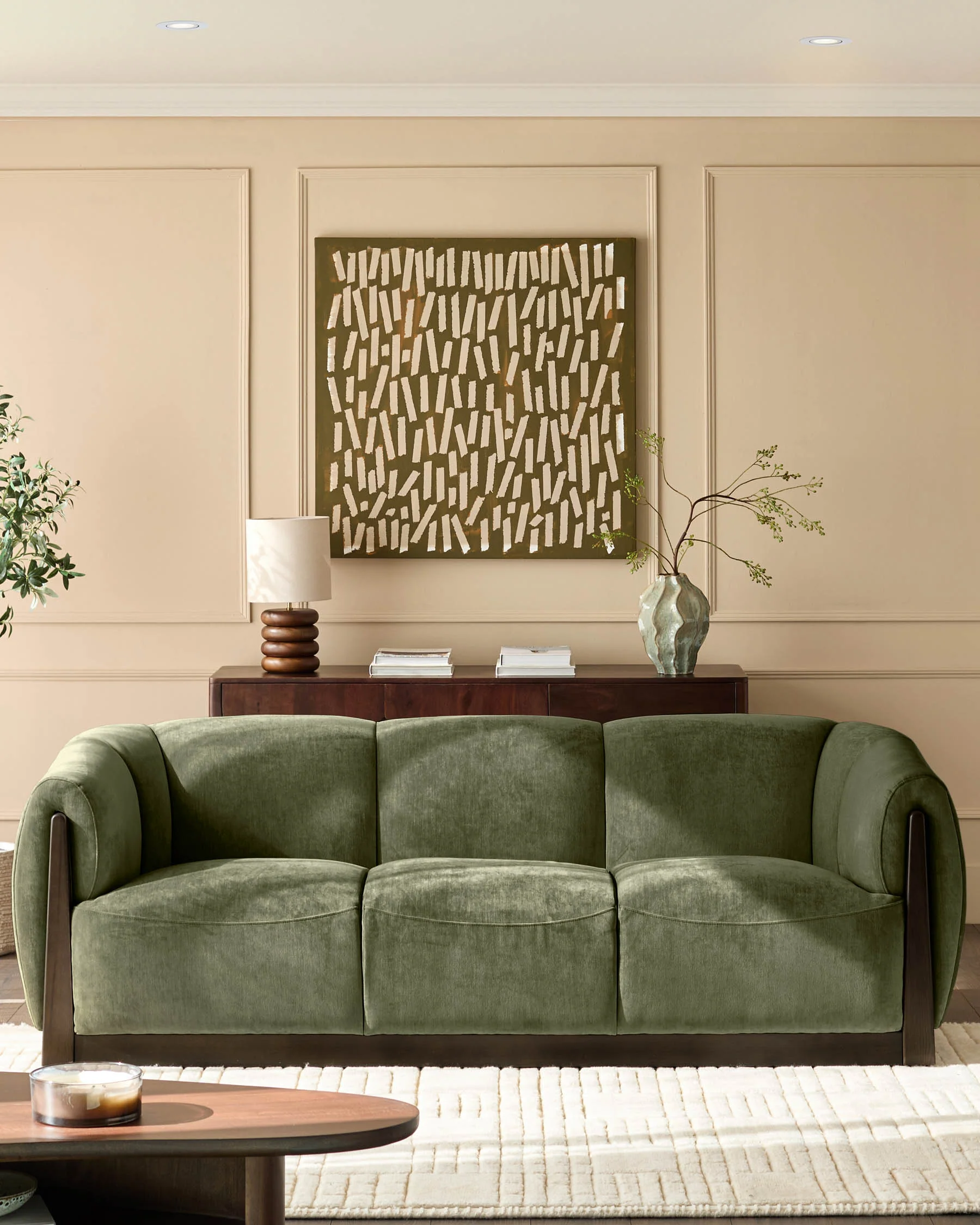 Teagan olive green fabric 3 seater sofa - Image 2