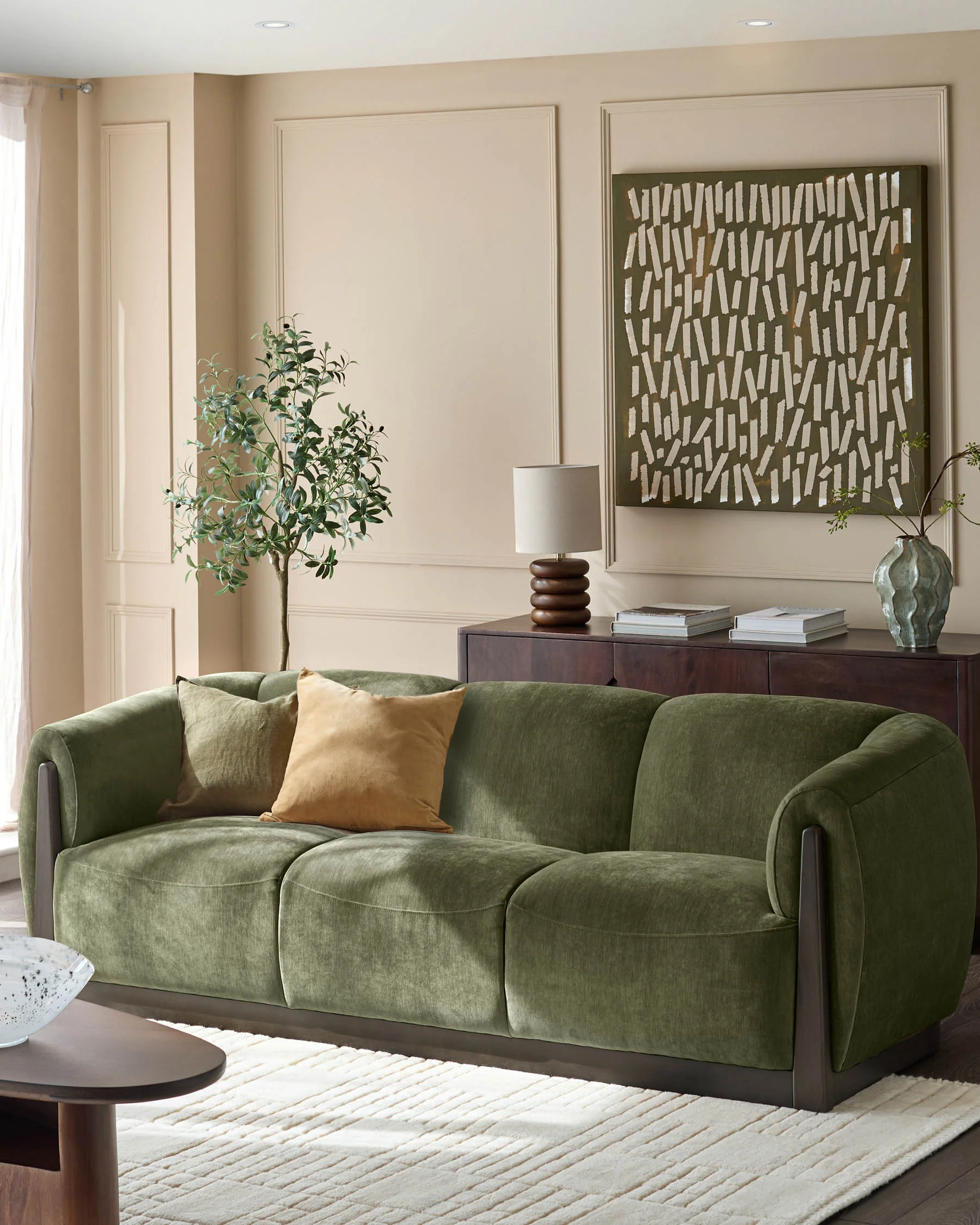 Teagan olive green fabric 3 seater sofa - Image 3