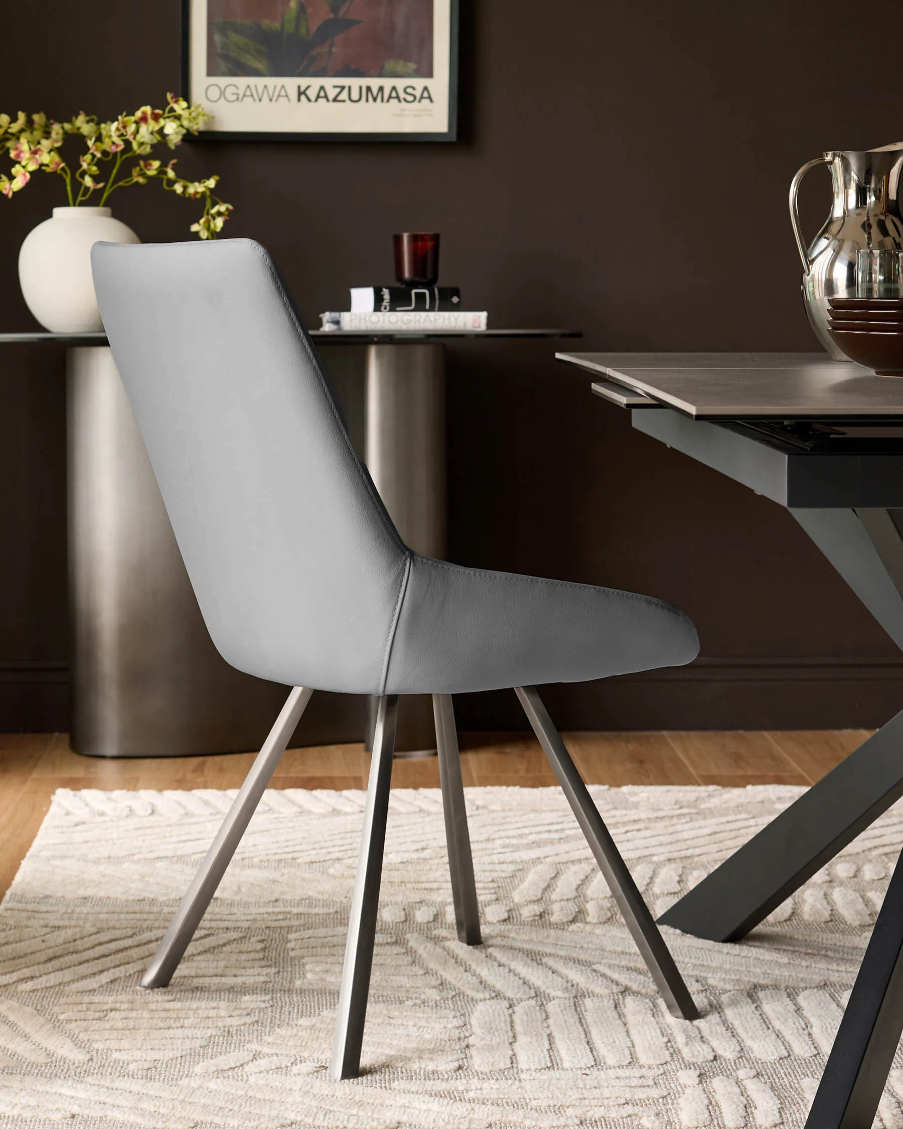 Theo Mid Grey Faux Leather Dining Chair - Image 3
