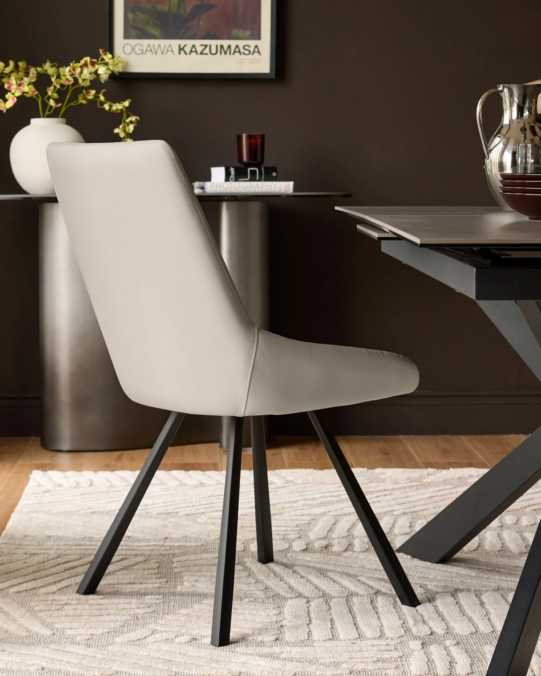 Theo Light Grey Faux Leather Dining Chair With Black Legs - Image 3