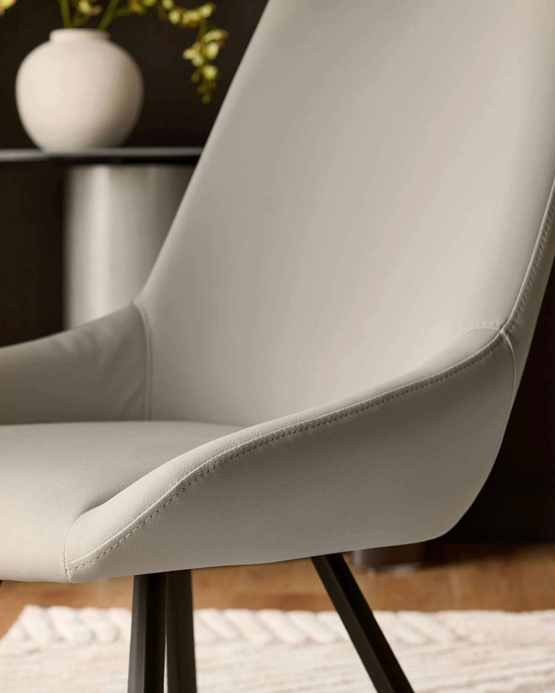Theo Light Grey Faux Leather Dining Chair With Black Legs - Image 7