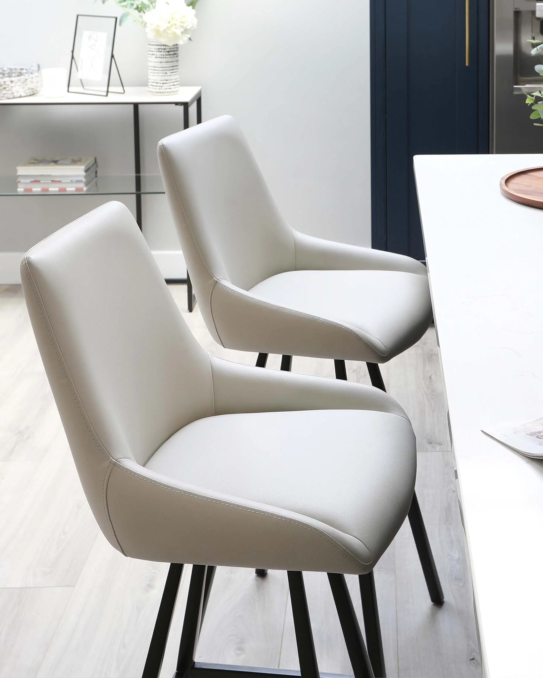 Theo Light Grey Faux Leather Swivel Bar Stool With Black Legs - Image 3