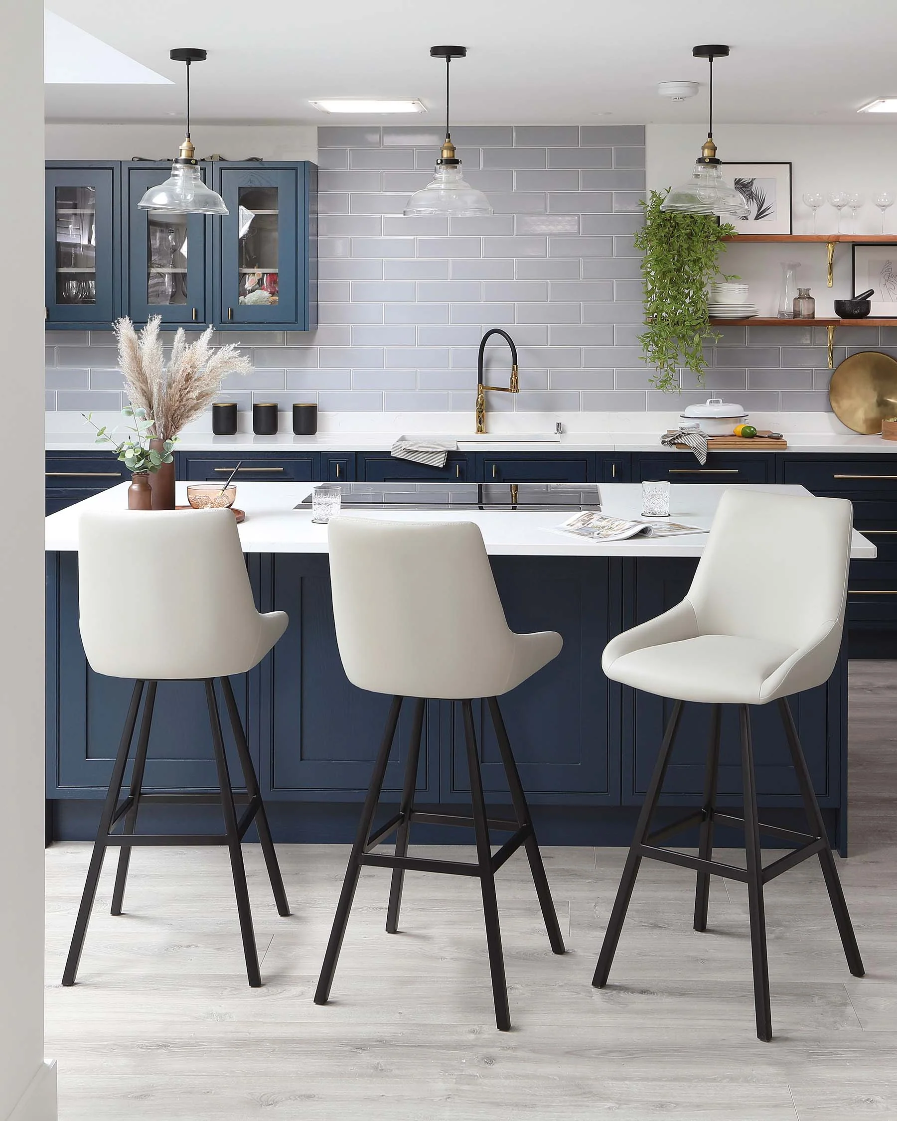 Theo Light Grey Faux Leather Swivel Bar Stool With Black Legs - Image 4