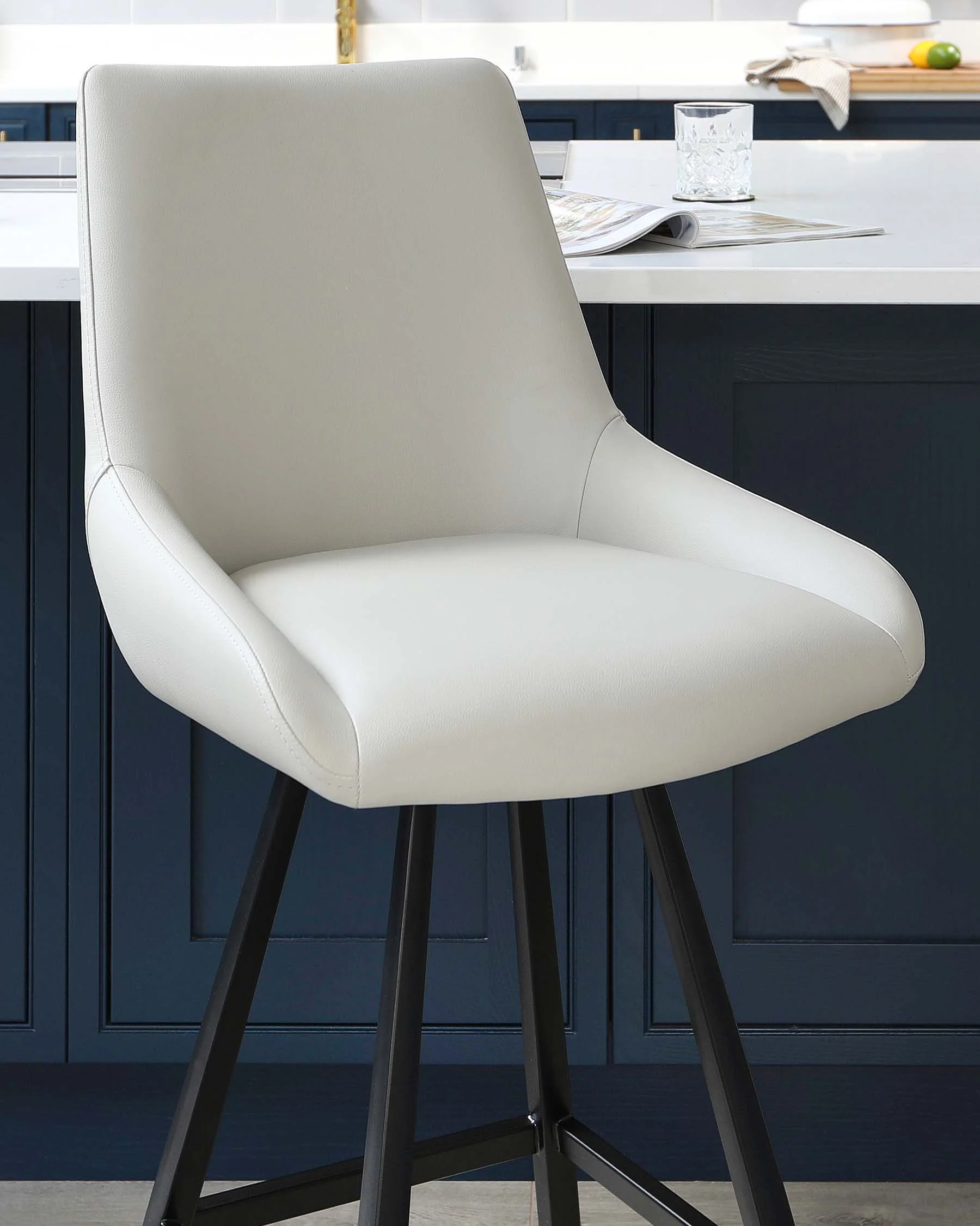Theo Light Grey Faux Leather Swivel Bar Stool With Black Legs - Image 5